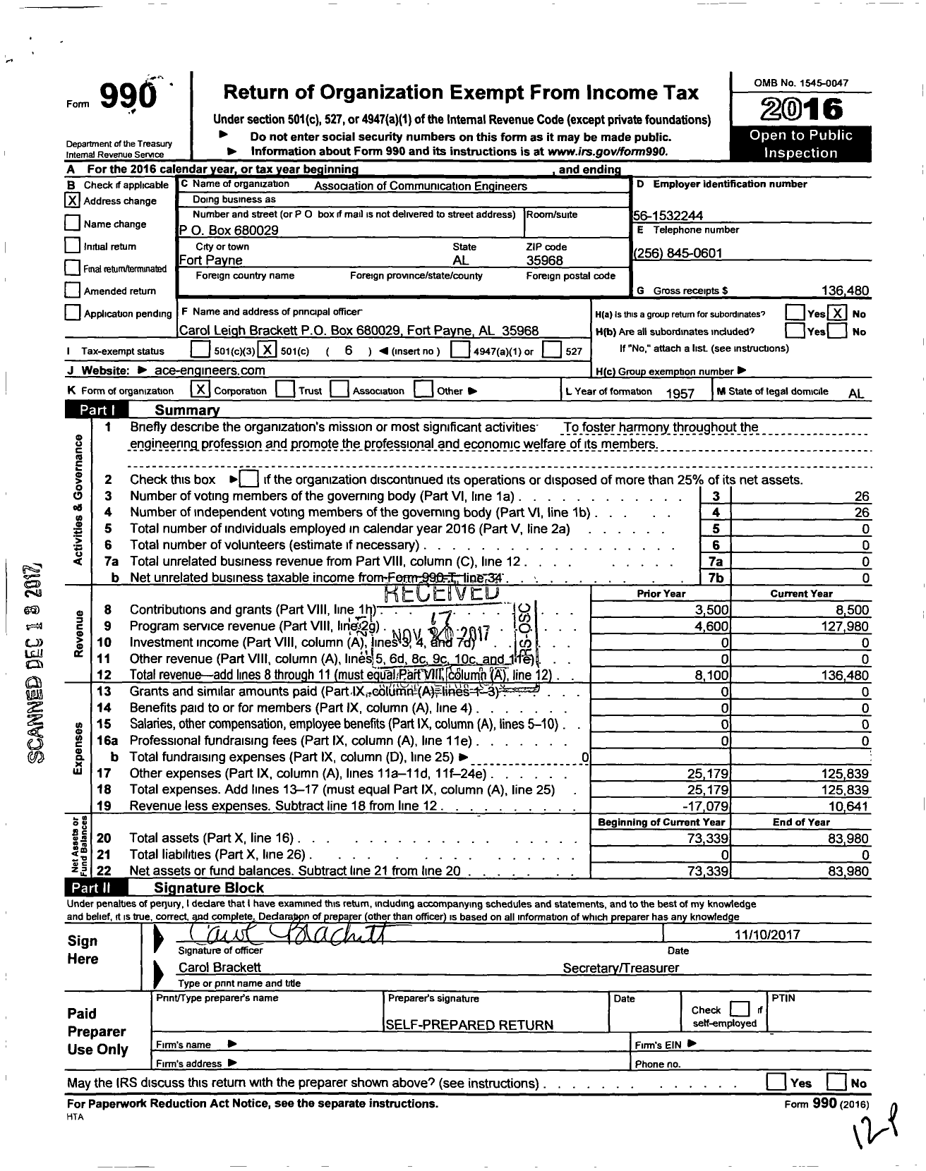 Image of first page of 2016 Form 990O for Association of Communication Engineers