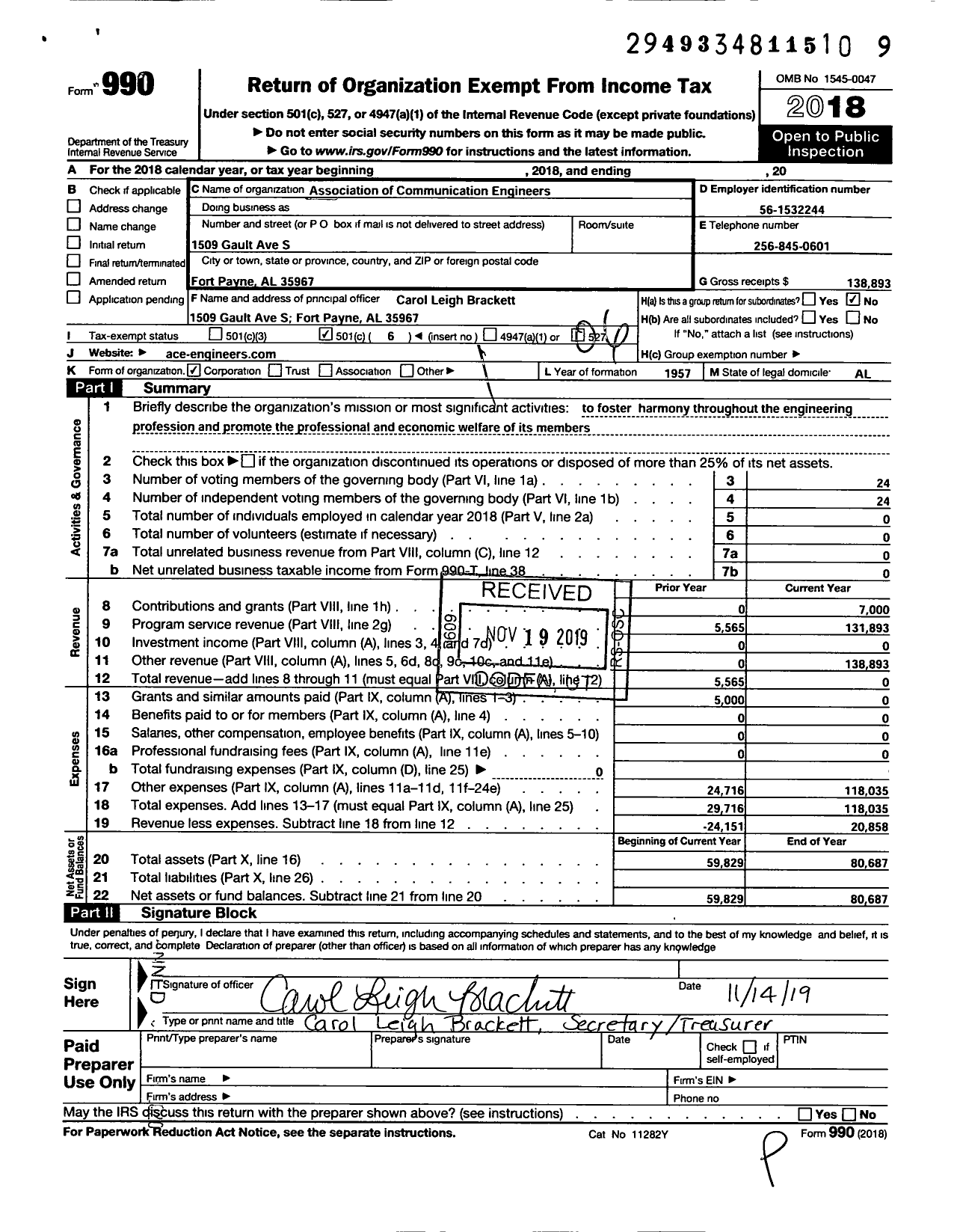 Image of first page of 2018 Form 990O for Association of Communication Engineers