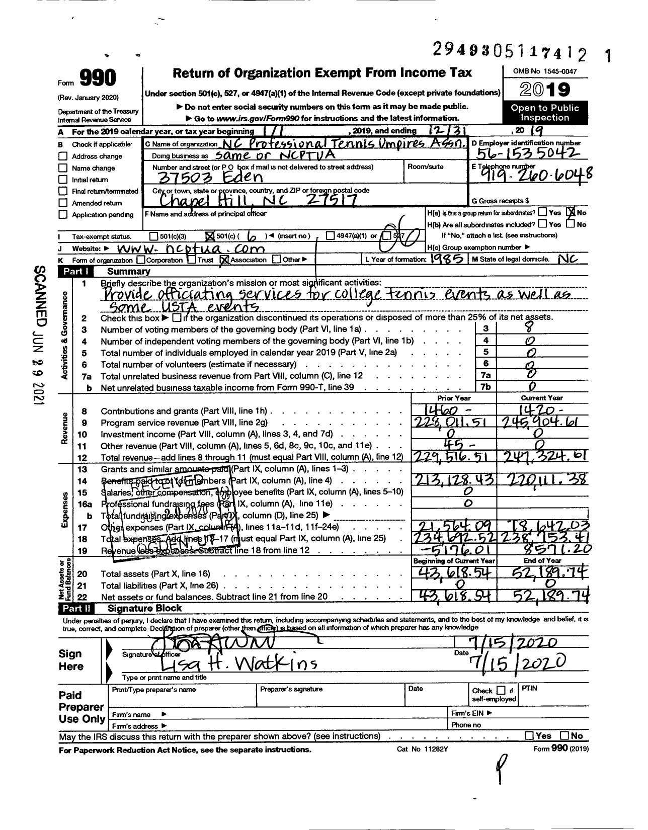 Image of first page of 2019 Form 990O for As Listed Above Or Ncptua