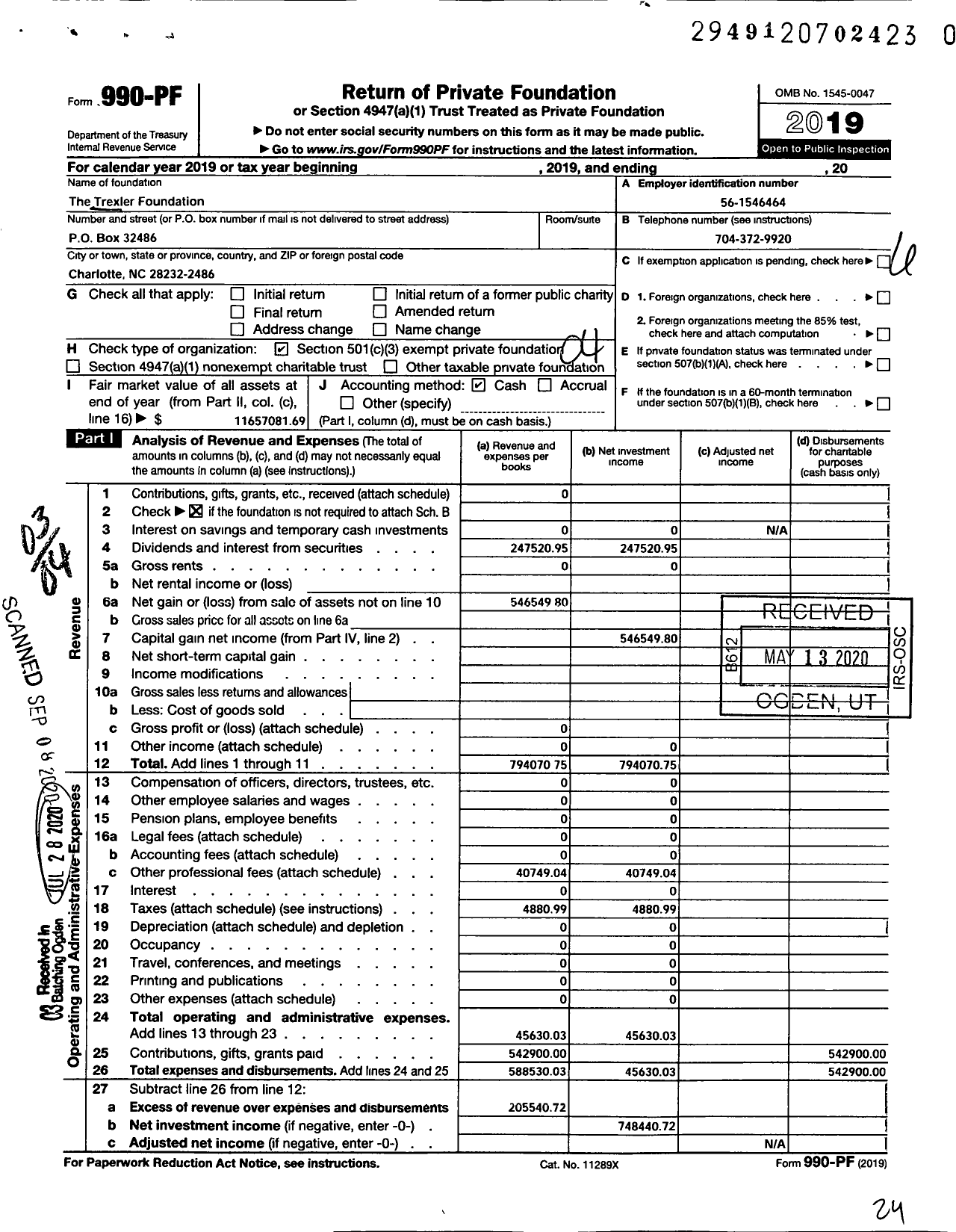 Image of first page of 2019 Form 990PR for The Trexler Foundation