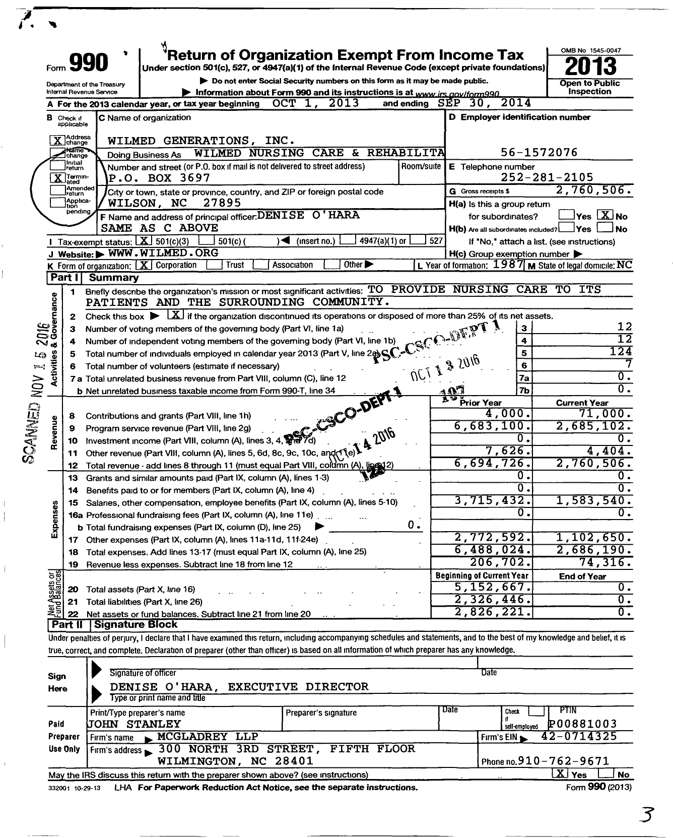 Image of first page of 2013 Form 990 for Wilmed Generations