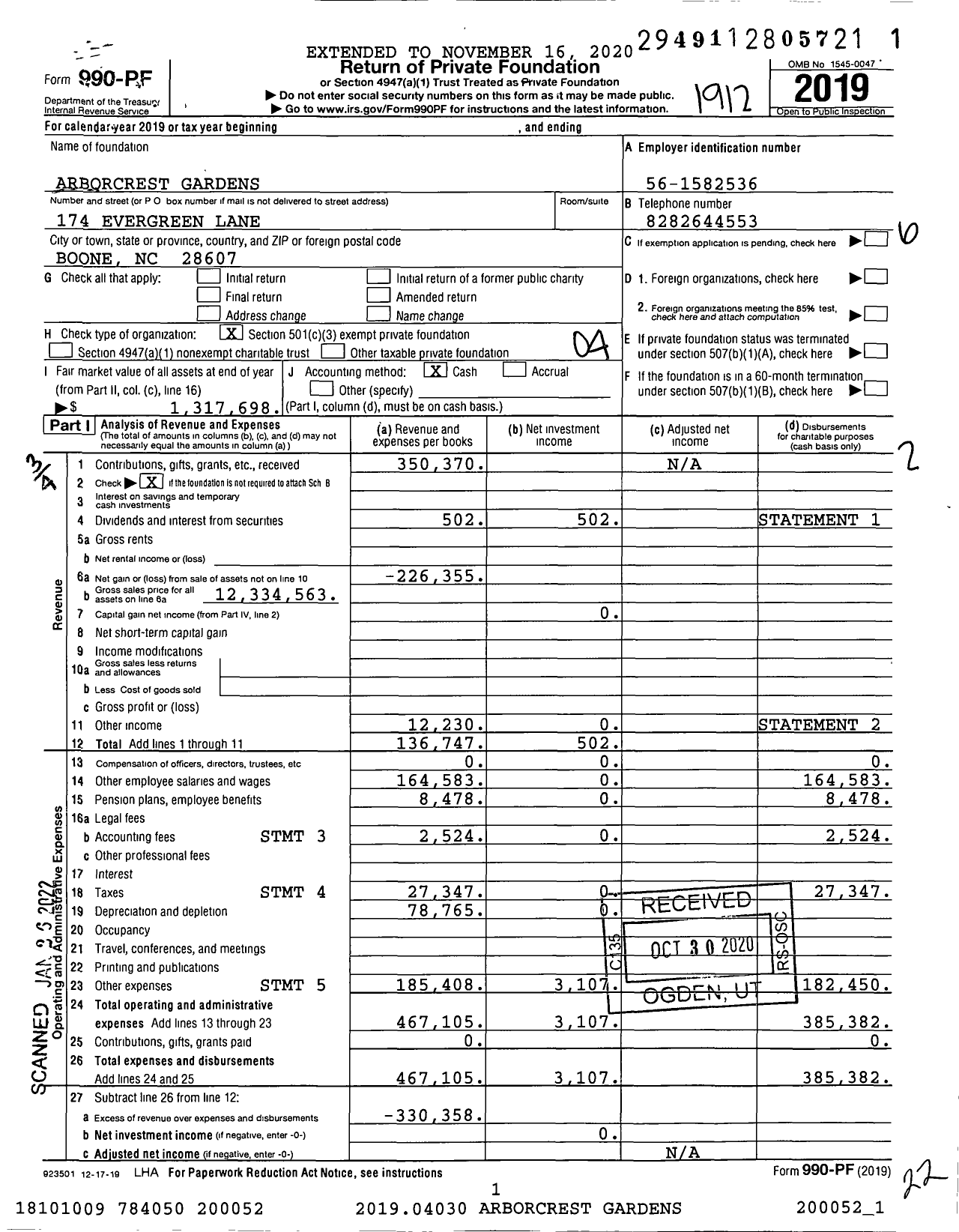 Image of first page of 2019 Form 990PF for Arborcrest Gardens