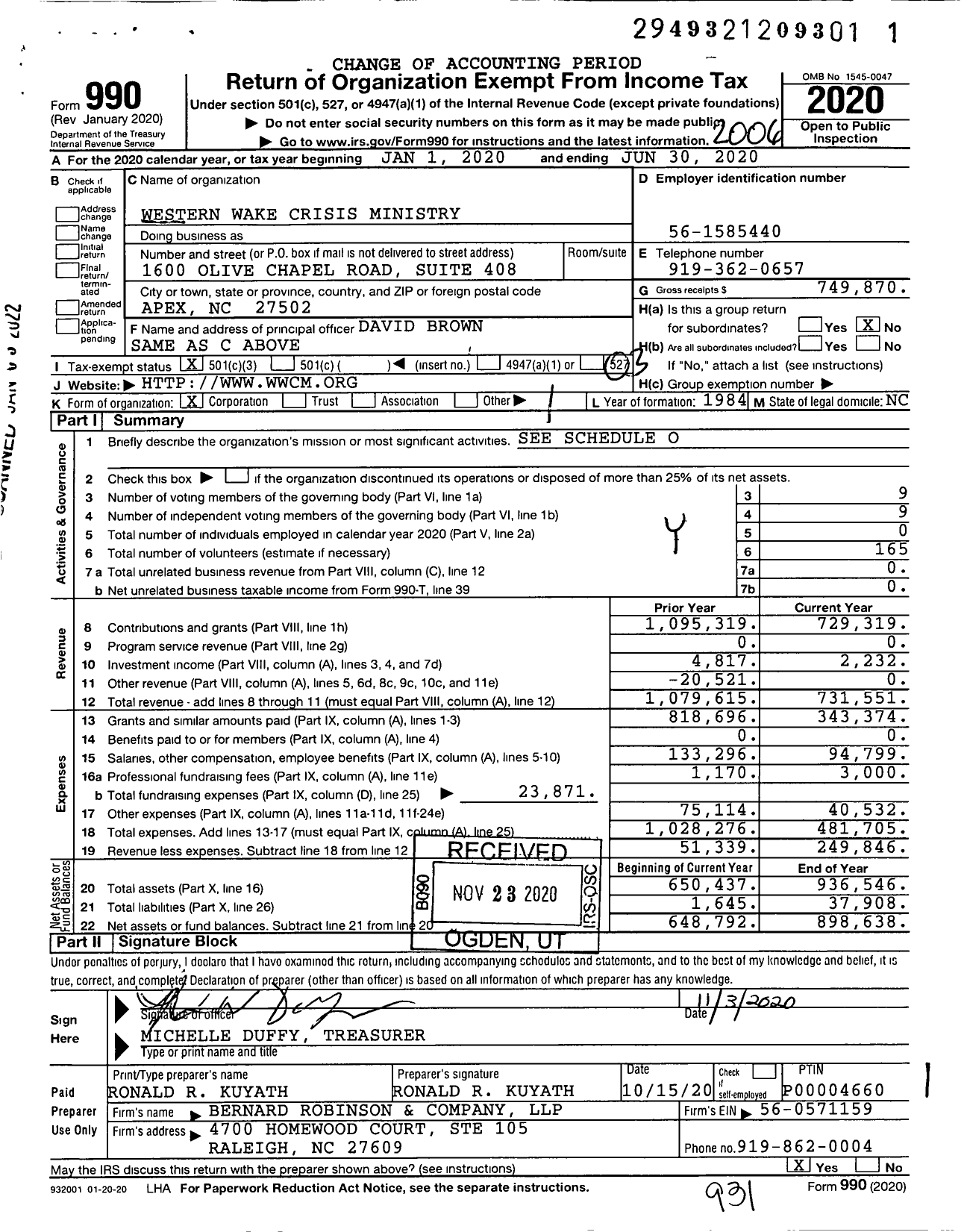 Image of first page of 2019 Form 990 for Western Wake Crisis Ministry