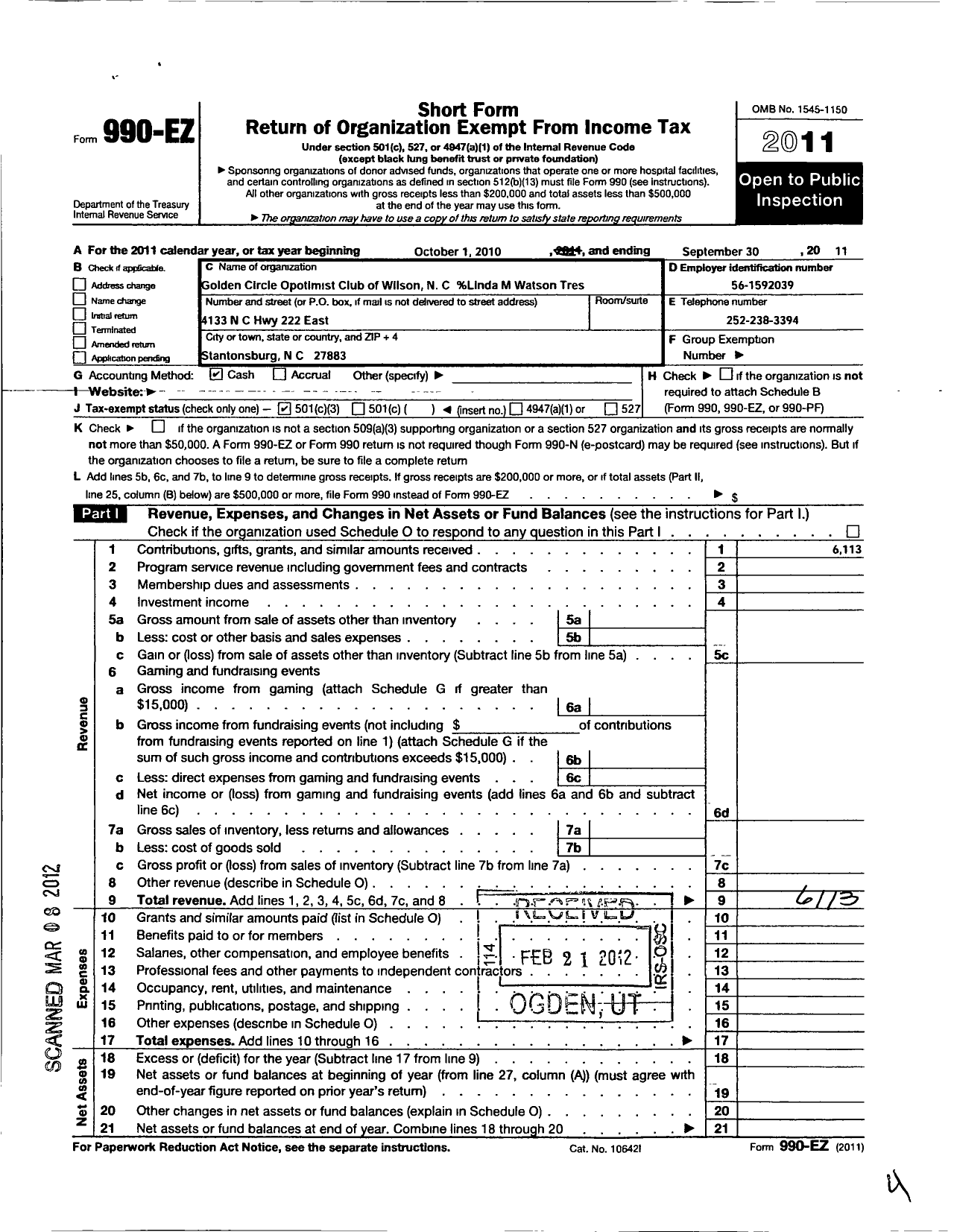 Image of first page of 2010 Form 990EZ for Optimist International - 43190 Oc of Wilson-Golden Circle NC