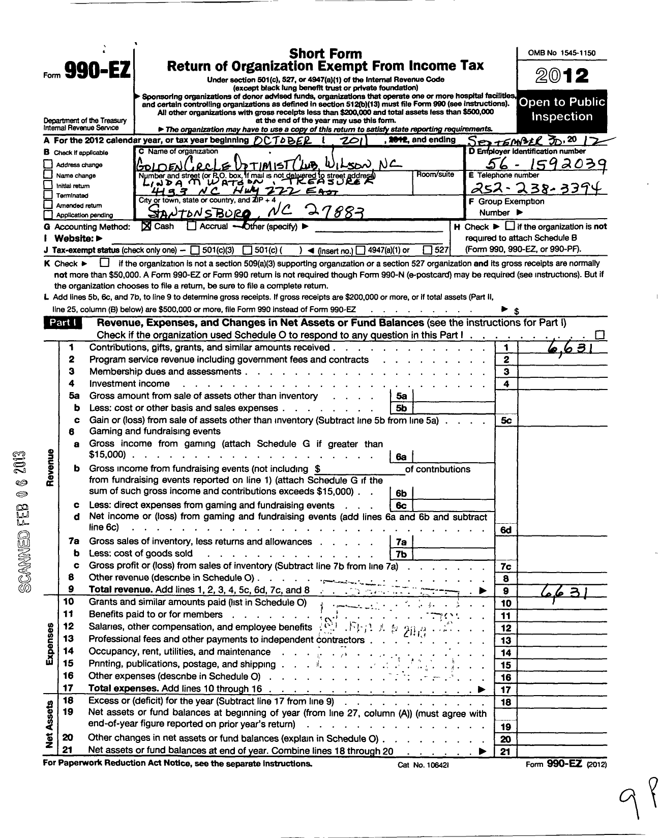 Image of first page of 2011 Form 990EO for Optimist International - 43190 Oc of Wilson-Golden Circle NC