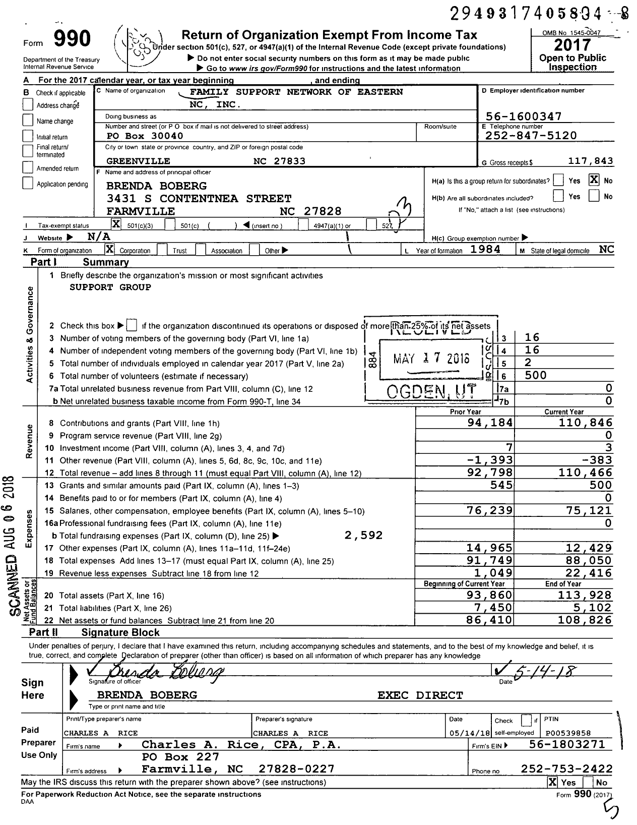 Image of first page of 2017 Form 990 for Family Support Network of Eastern NC