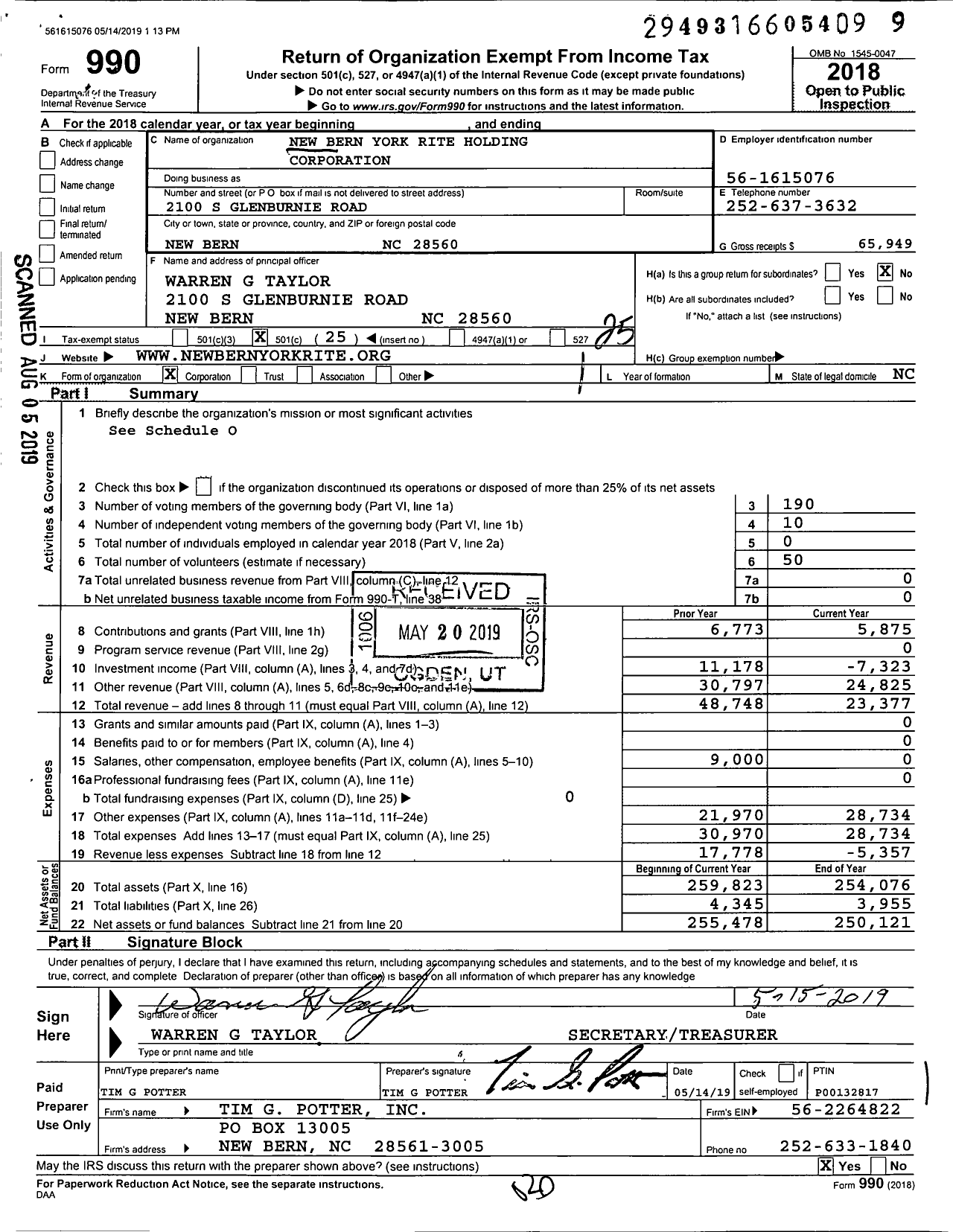 Image of first page of 2018 Form 990O for Knights Templar - 10 St Johns Commandery