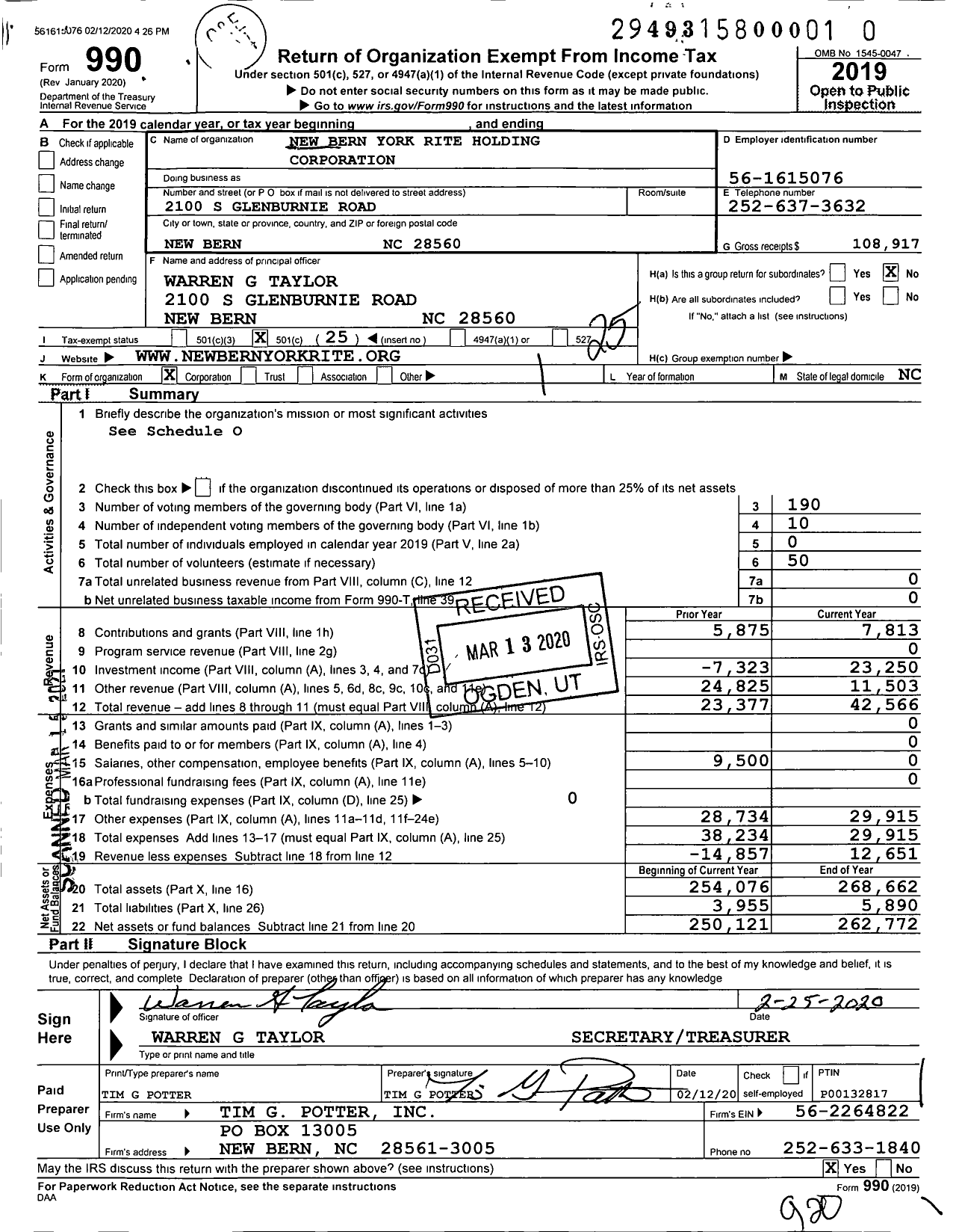 Image of first page of 2019 Form 990O for Knights Templar - 10 St Johns Commandery