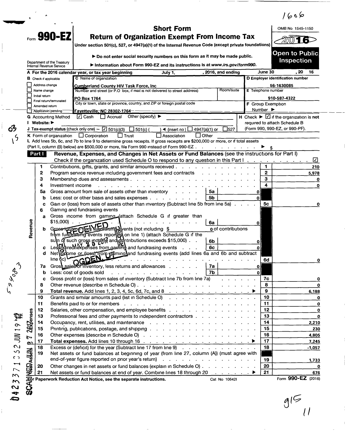 Image of first page of 2015 Form 990EZ for Cumberland County Hiv Task Force Incorporated