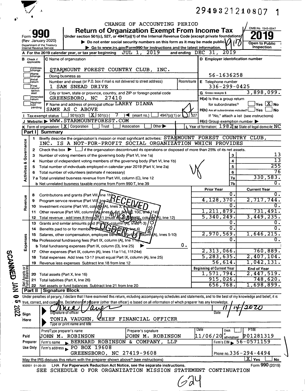 Image of first page of 2019 Form 990O for Starmount Forest Country Club