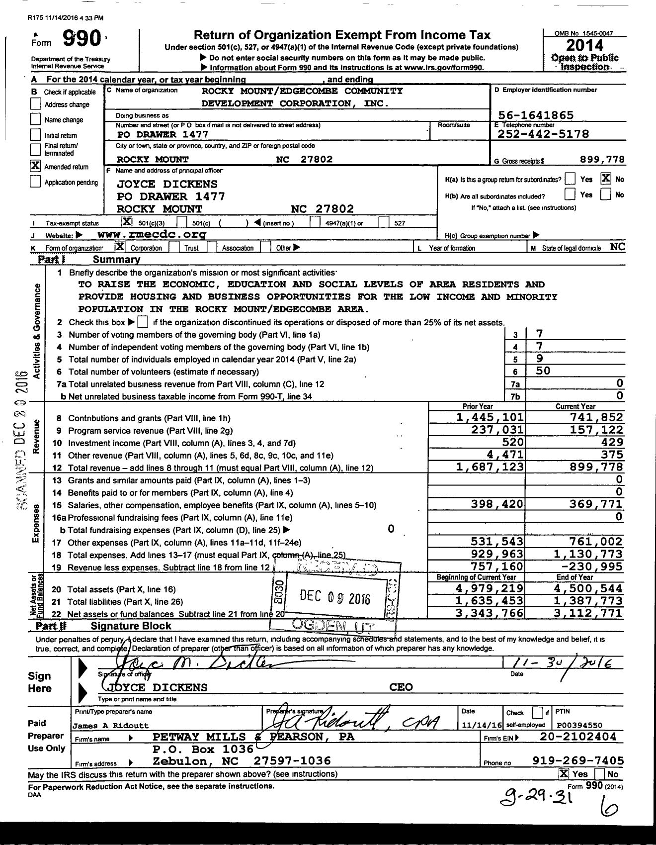 Image of first page of 2014 Form 990 for Rocky Mountedgecombe Community Development Corporation