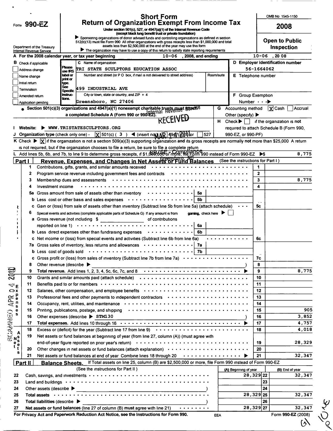 Image of first page of 2007 Form 990EZ for Tri State Sculptors Education Association