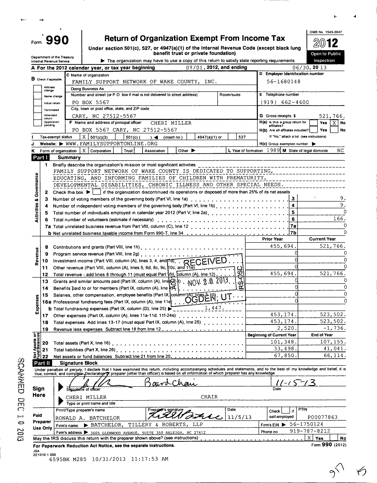 Image of first page of 2012 Form 990 for Family Support Network of Wake County