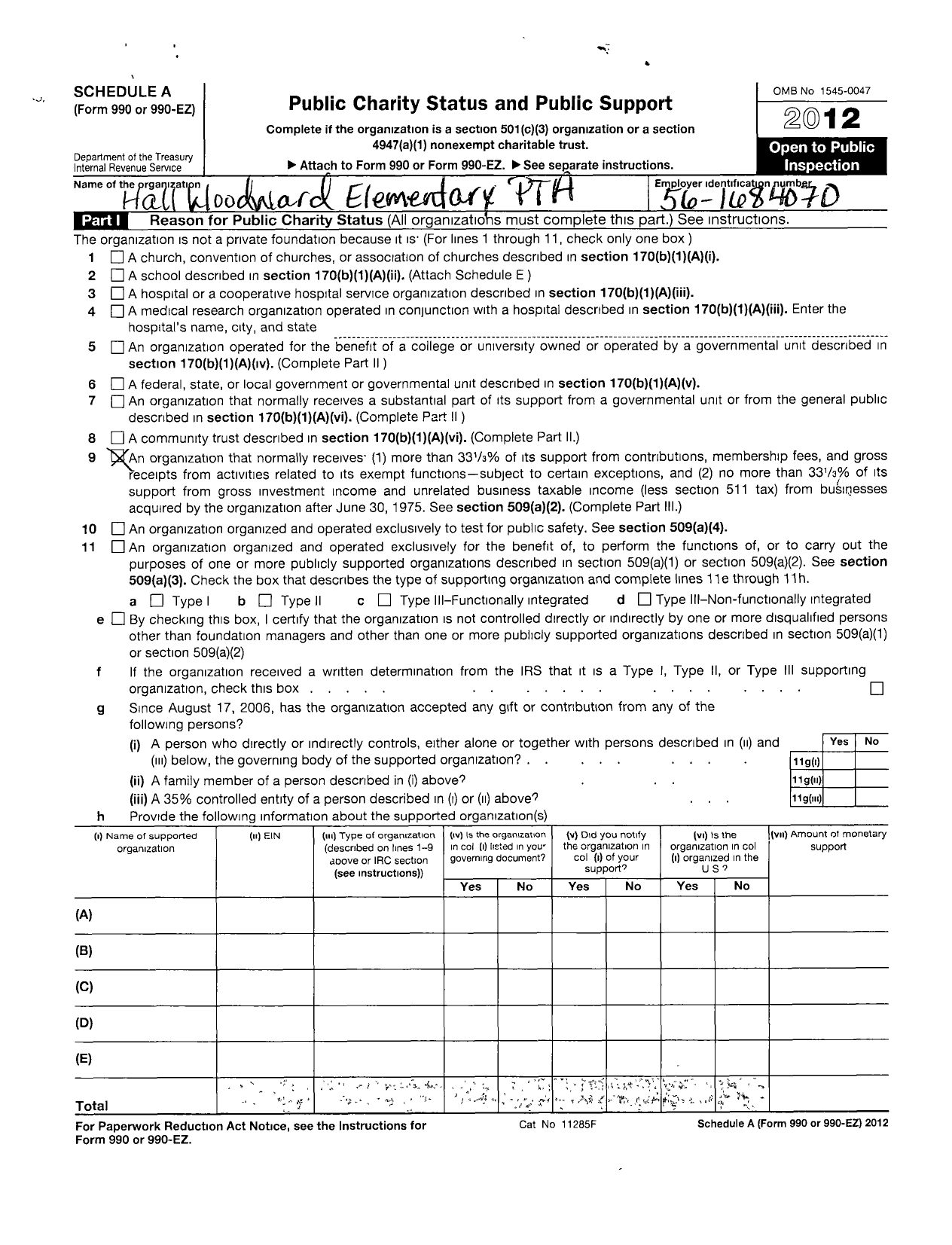 Image of first page of 2011 Form 990R for North Carolina PTA - Hall-Woodard Elementary School PTA