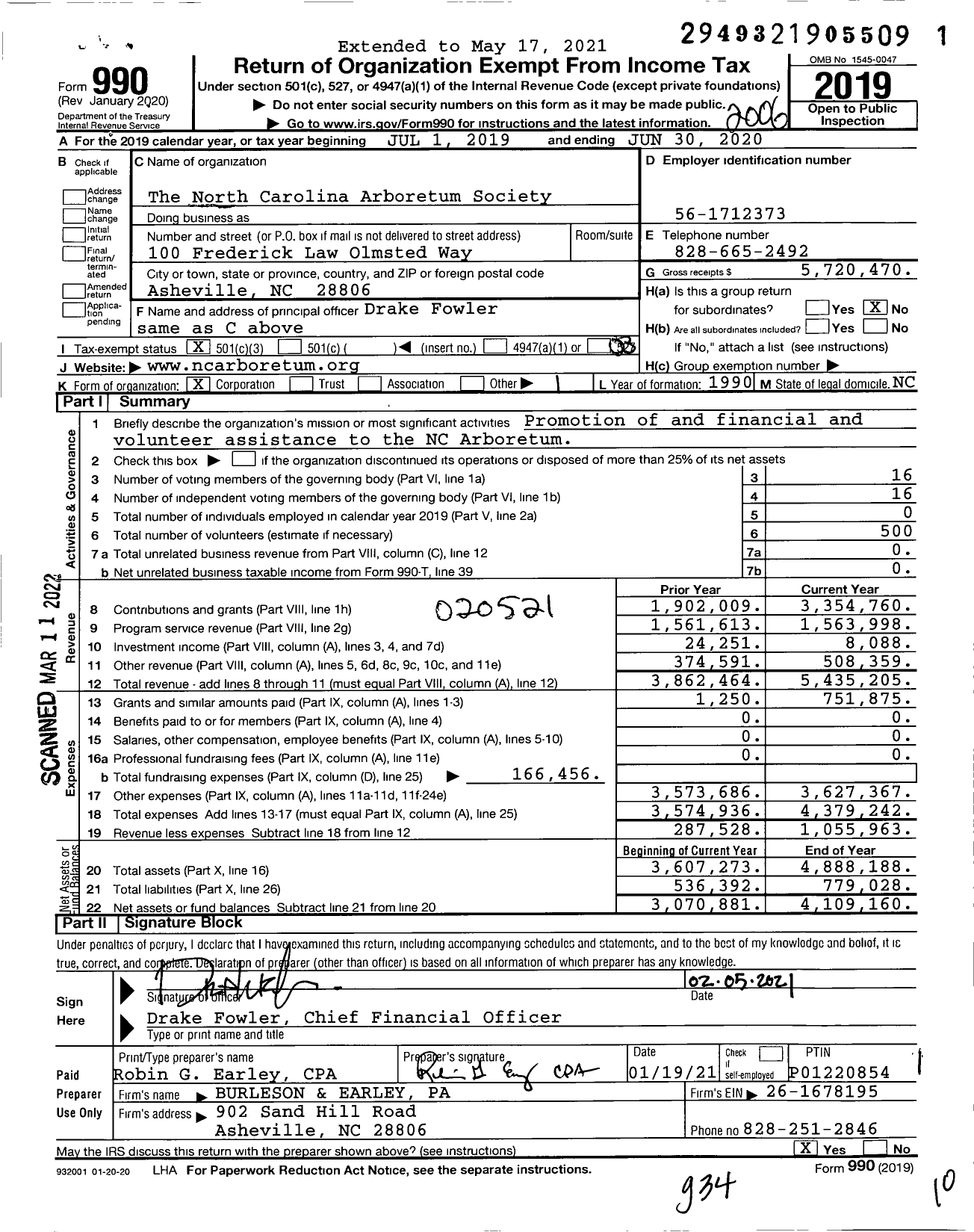 Image of first page of 2019 Form 990 for The North Carolina Arboretum Society