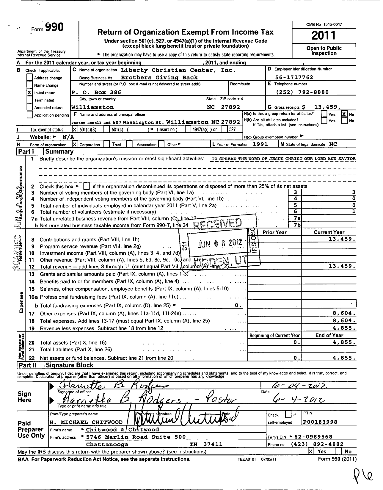 Image of first page of 2011 Form 990 for Liberty Christian Center / Brothers Giving Back