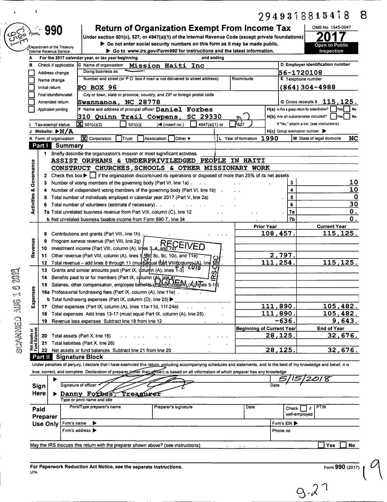 Image of first page of 2017 Form 990 for Mission Haiti