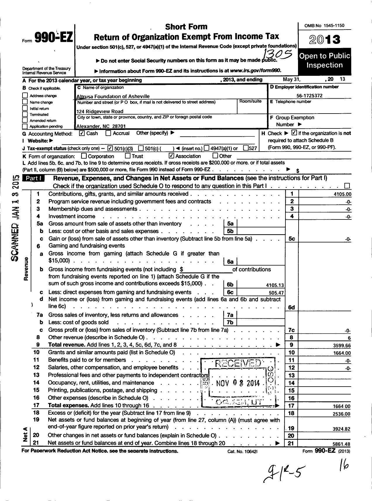 Image of first page of 2012 Form 990EZ for Altrusa Foundation of Asheville