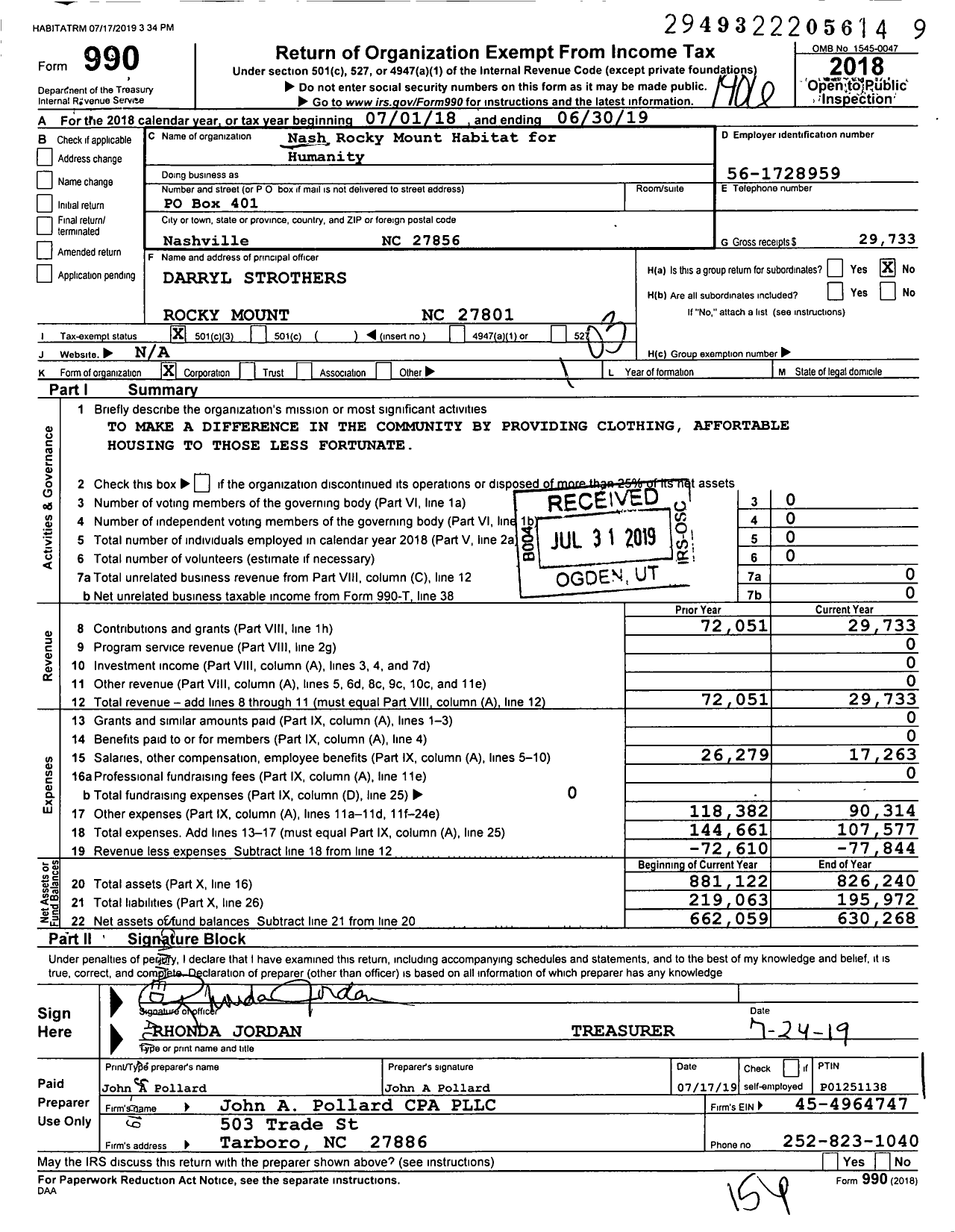 Image of first page of 2018 Form 990 for Nash Rocky Mount Habitat for Humanity