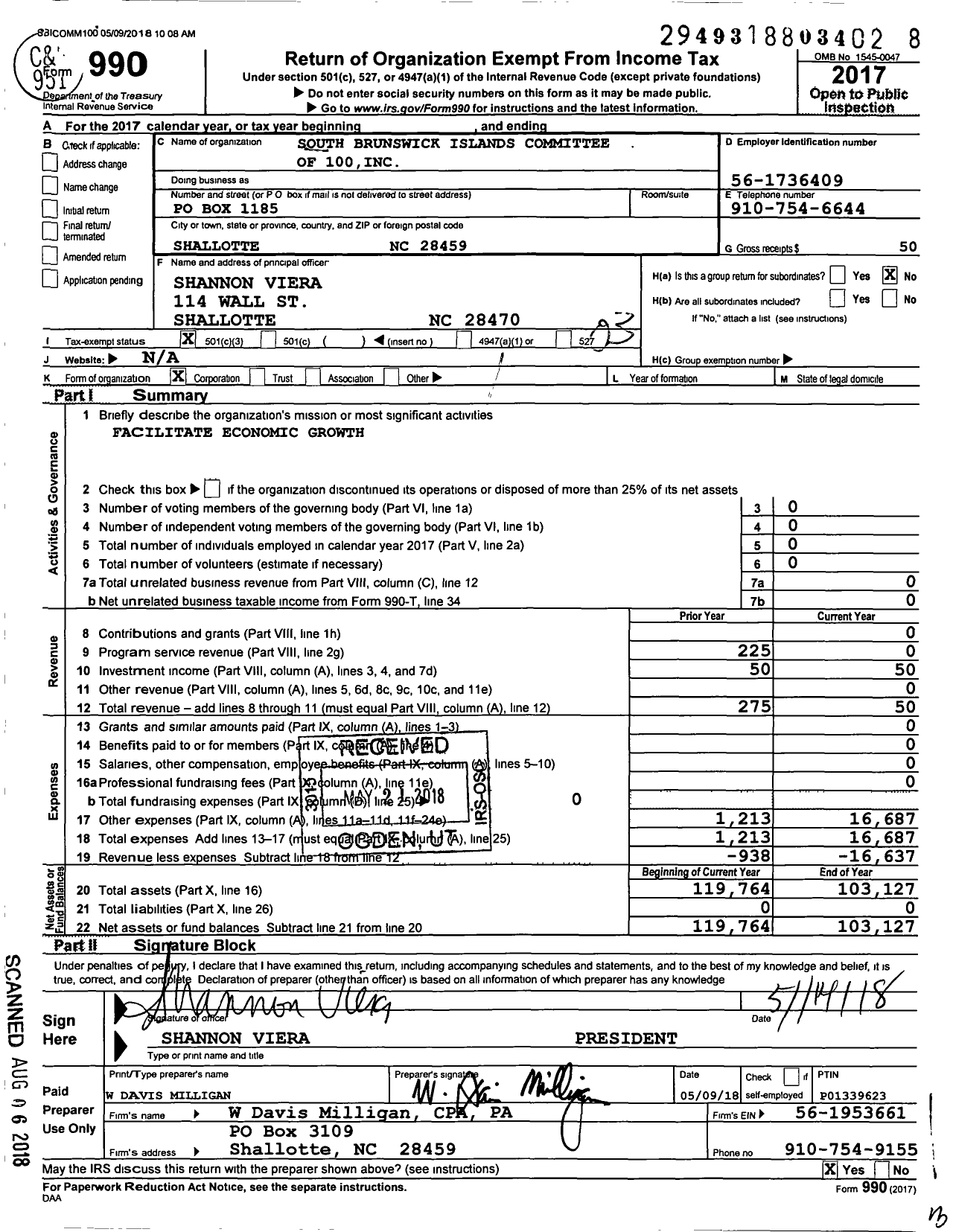 Image of first page of 2017 Form 990 for South Brunswick Islands Committee of 100