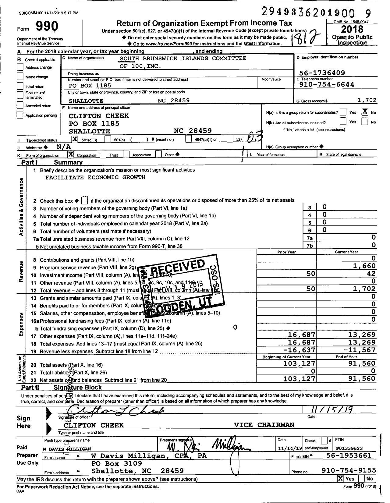 Image of first page of 2018 Form 990 for South Brunswick Islands Committee of 100