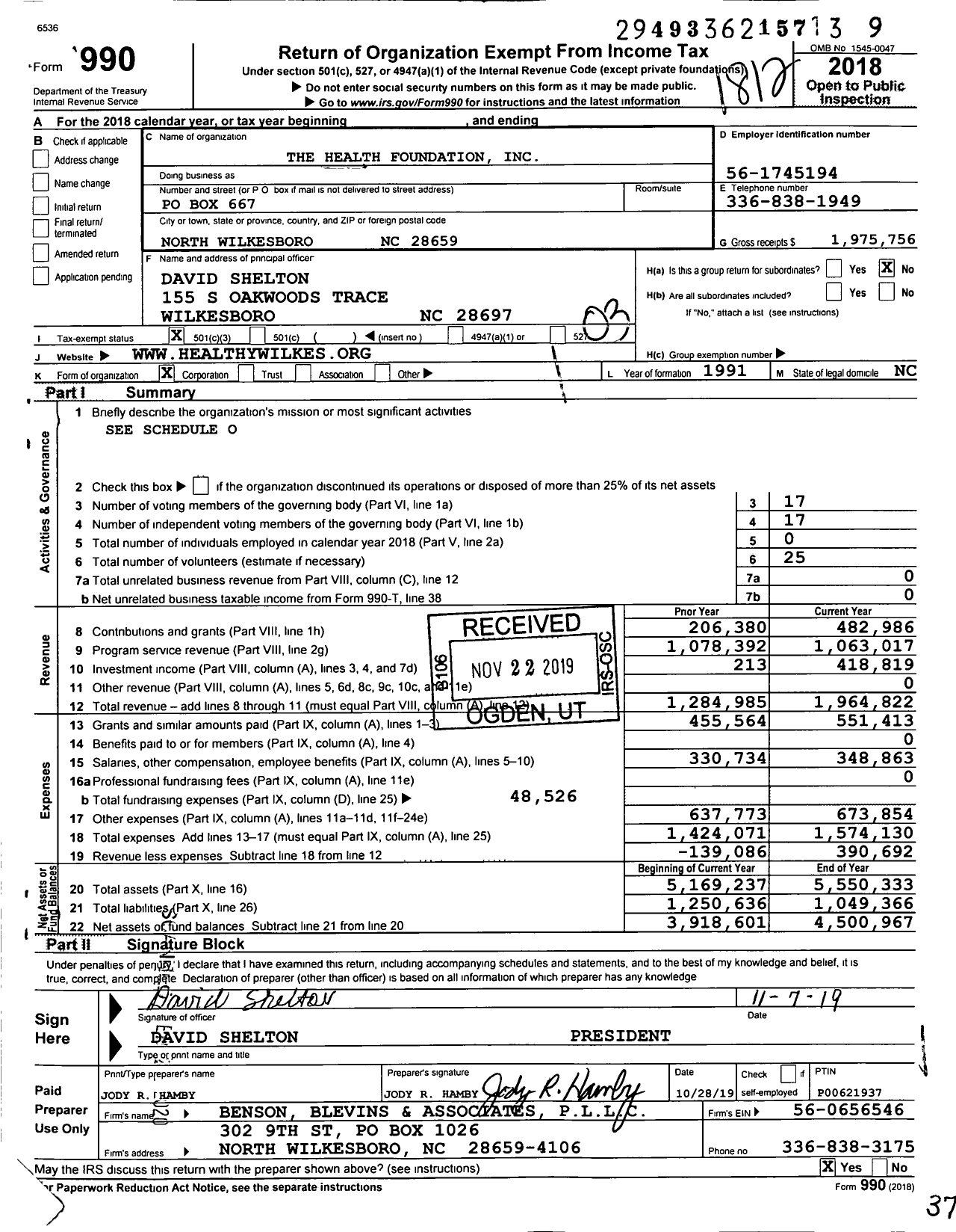 Image of first page of 2018 Form 990 for The Health Foundation