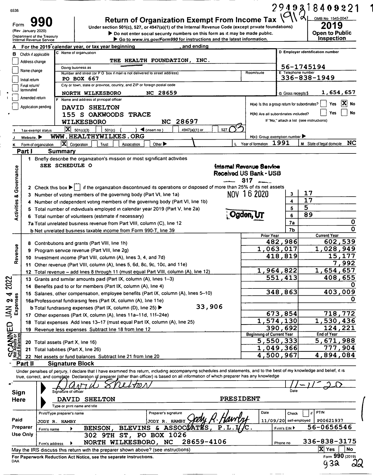 Image of first page of 2019 Form 990 for The Health Foundation