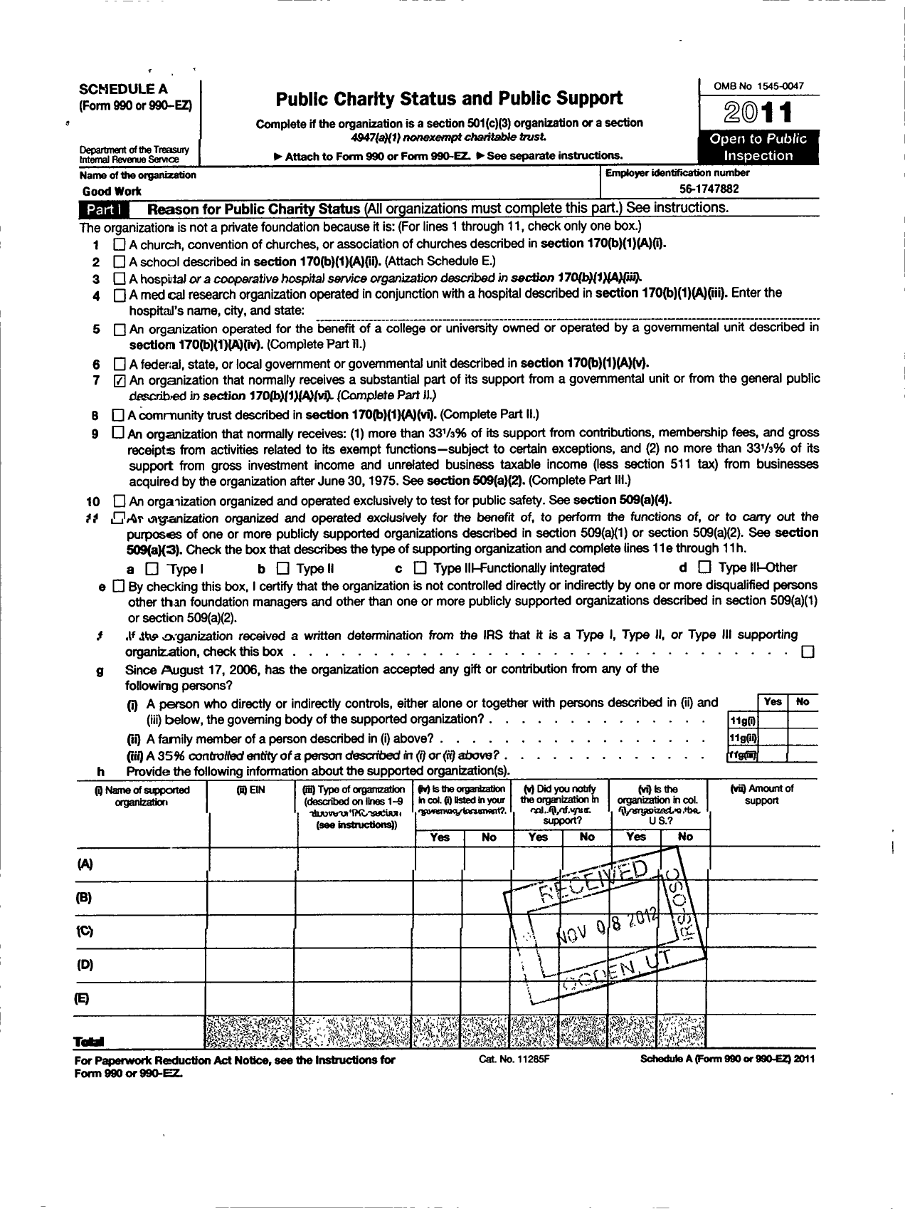 Image of first page of 2011 Form 990R for Good Work