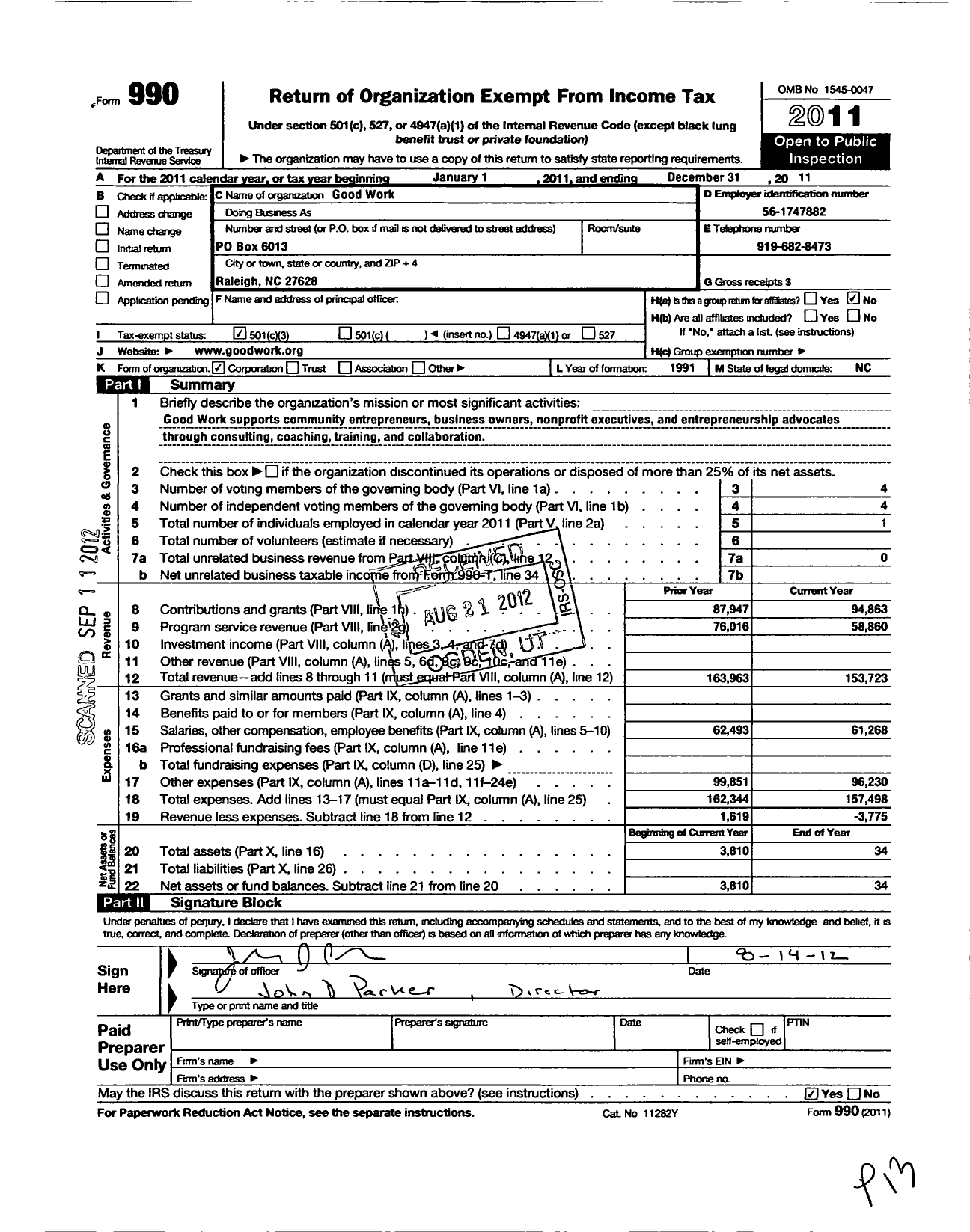 Image of first page of 2011 Form 990 for Good Work