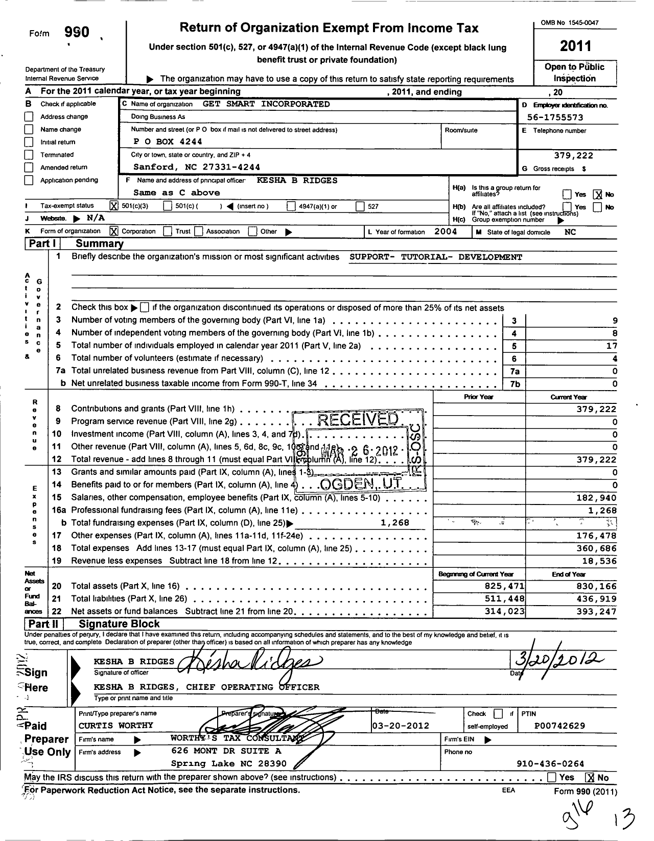 Image of first page of 2011 Form 990 for Get Smart