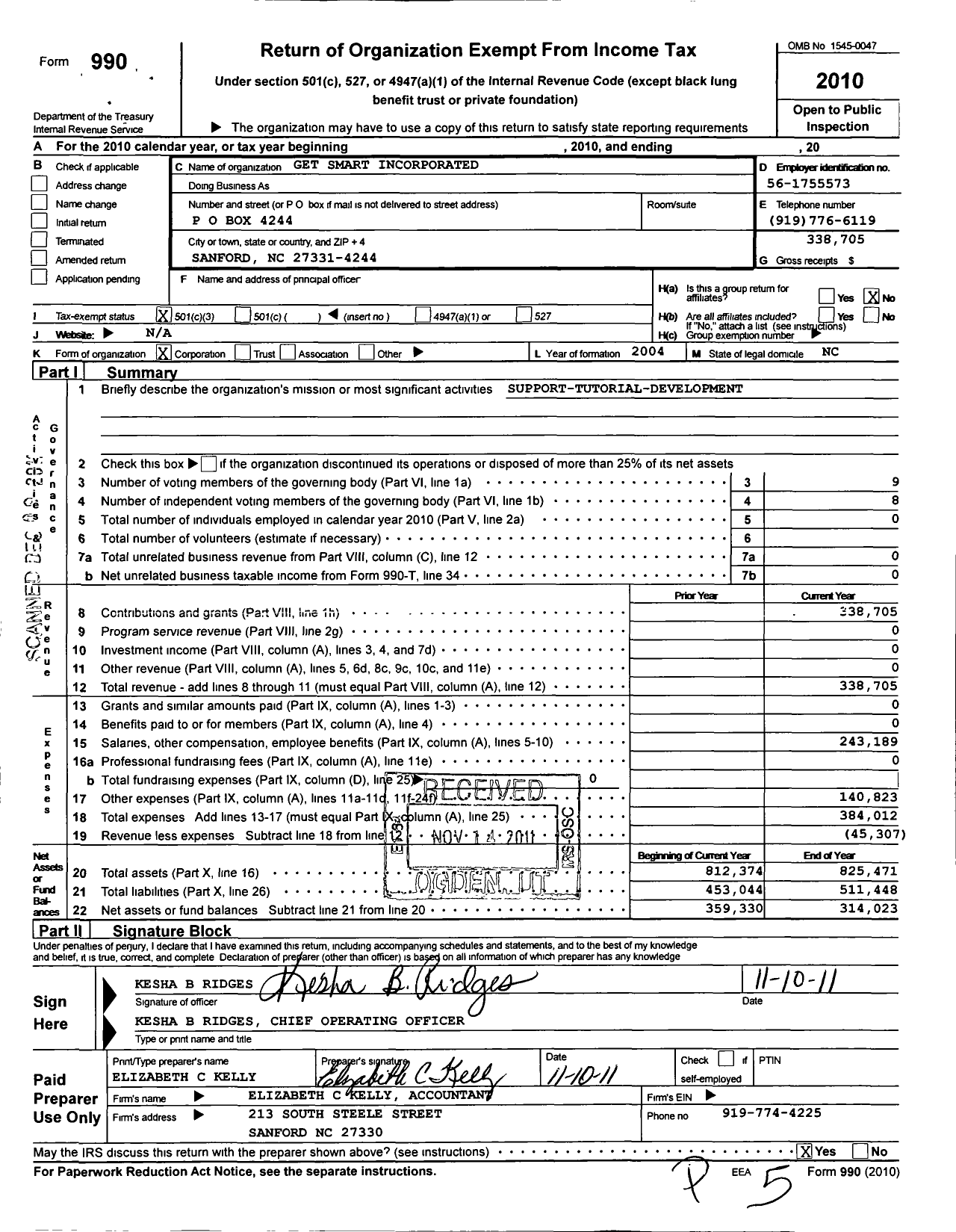 Image of first page of 2010 Form 990 for Get Smart