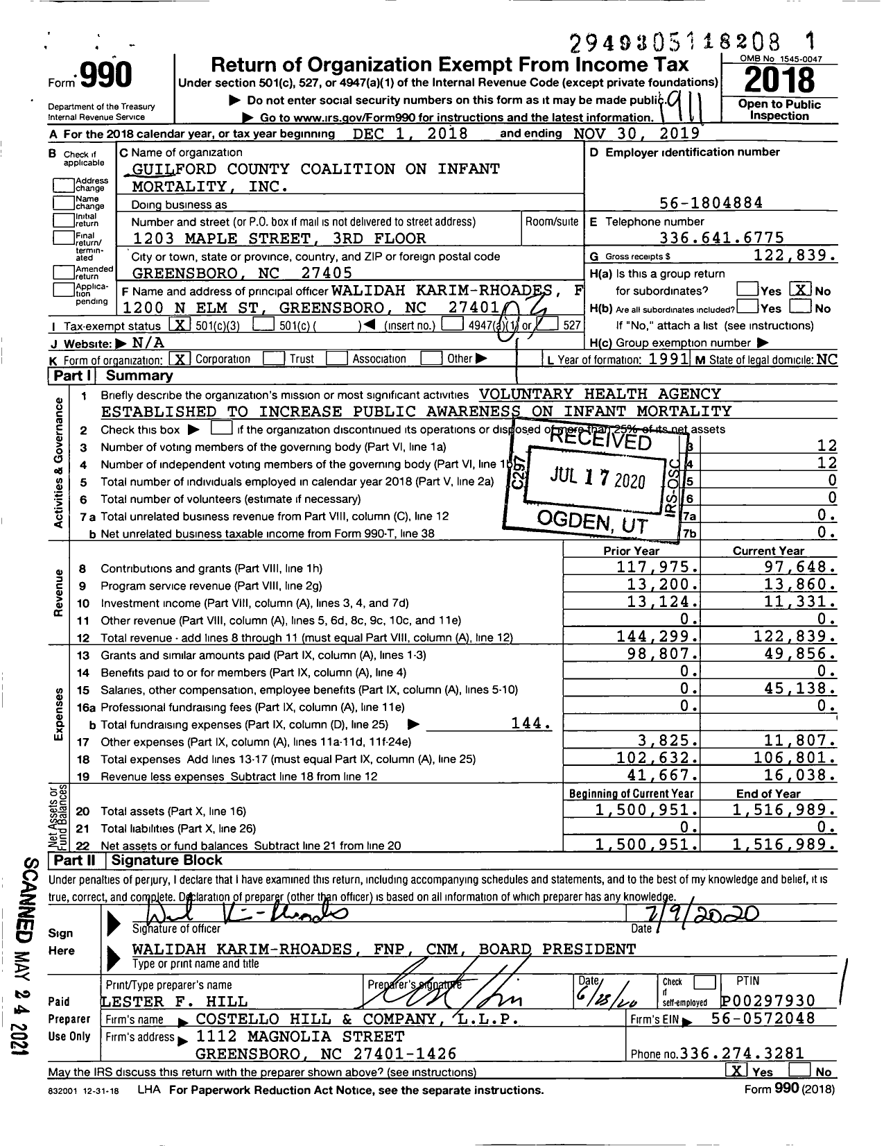 Image of first page of 2018 Form 990 for Every Baby Guilford
