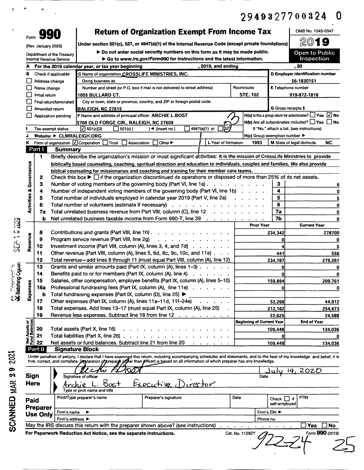 Image of first page of 2019 Form 990 for Crosslife Ministries