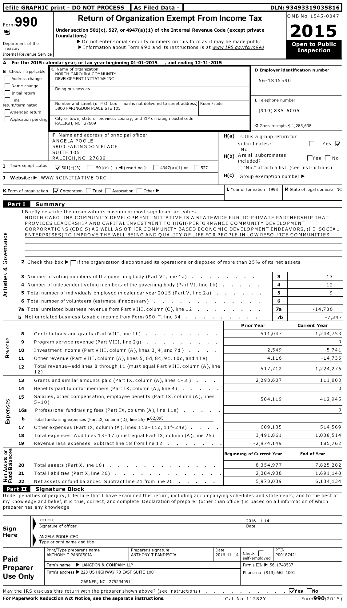 Image of first page of 2015 Form 990 for North Carolina Community Development Initiative