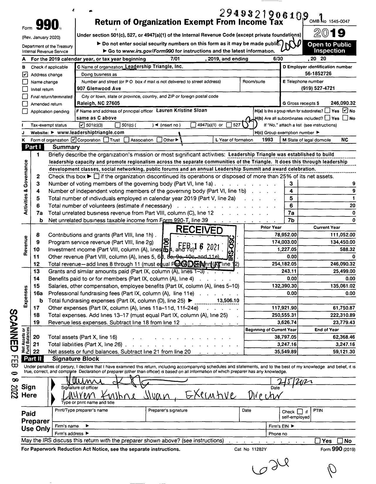 Image of first page of 2019 Form 990 for Leadership Triangle