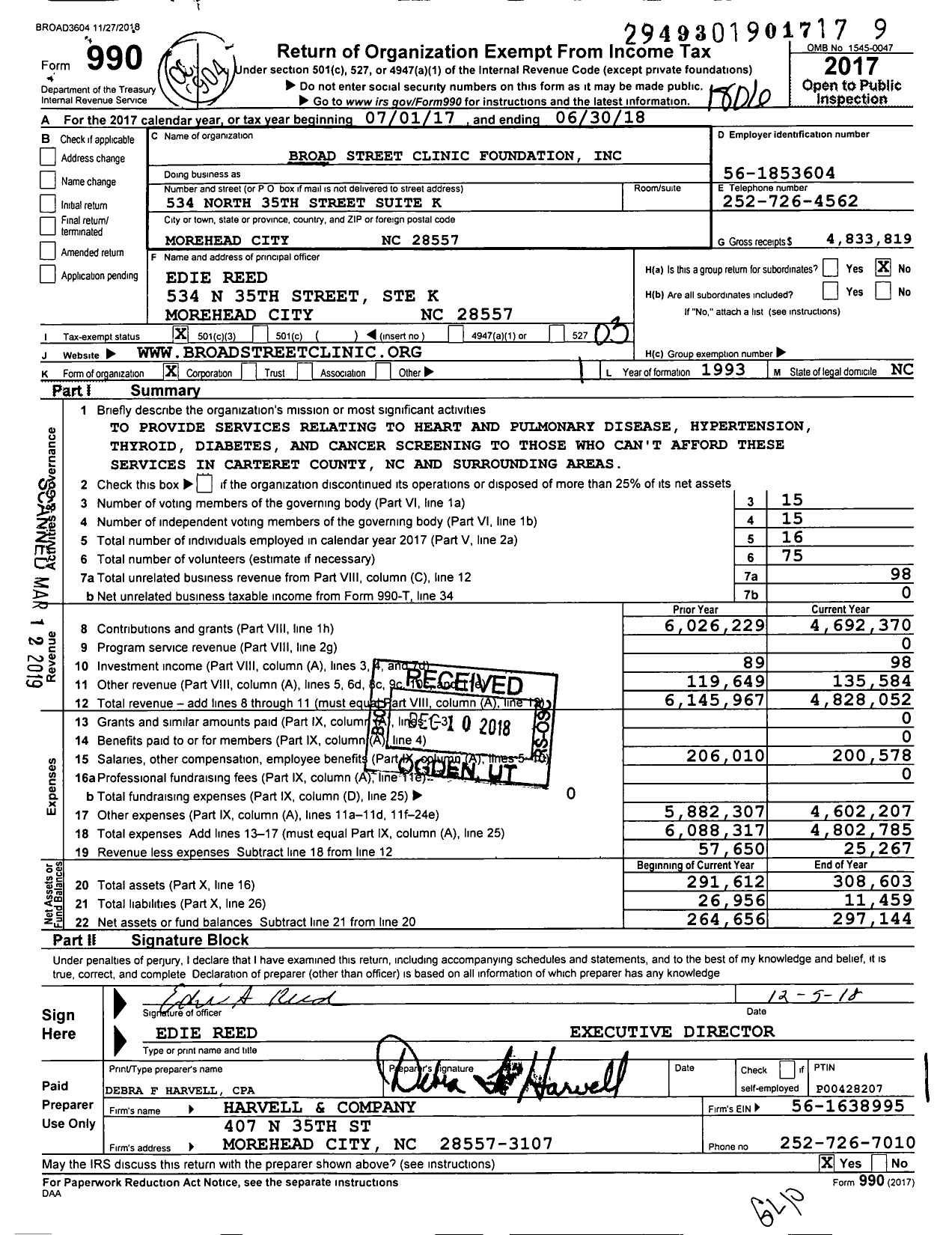 Image of first page of 2017 Form 990 for Broad Street Clinic Foundation