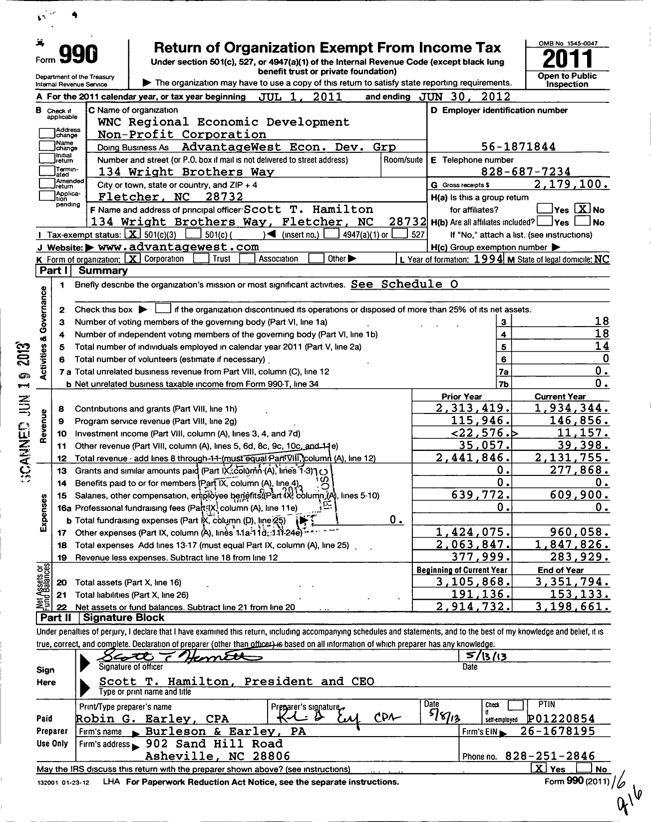 Image of first page of 2011 Form 990 for WNC Regional Economic Development Non Profit Corporation