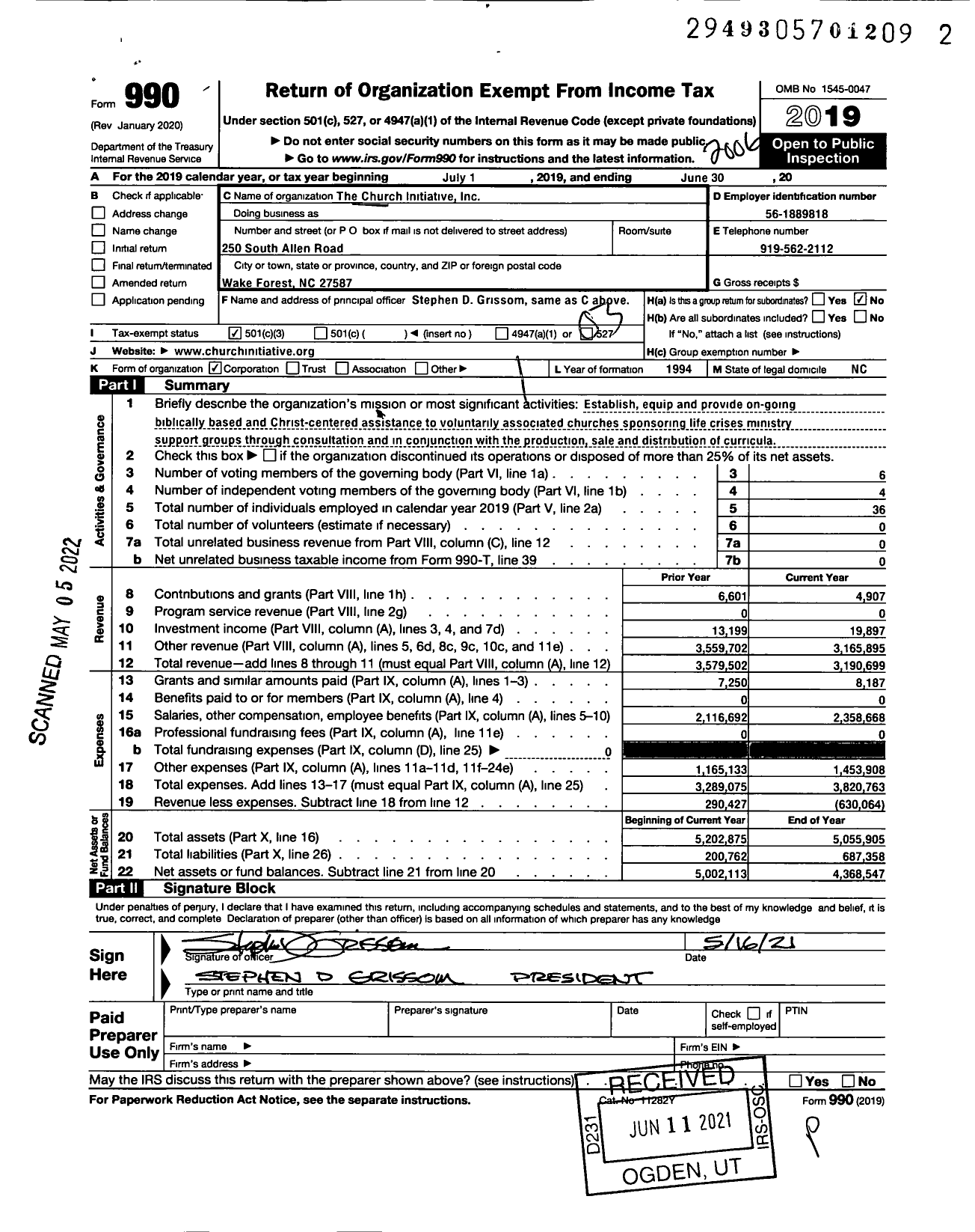 Image of first page of 2019 Form 990 for The Church Initiative