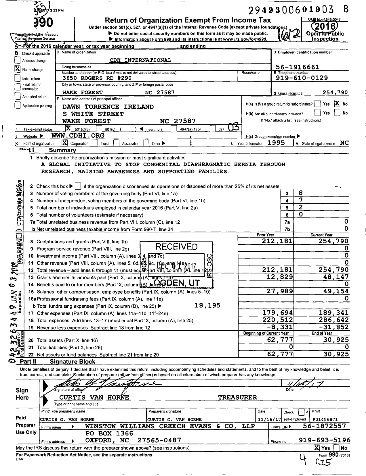 Image of first page of 2016 Form 990 for CDH International