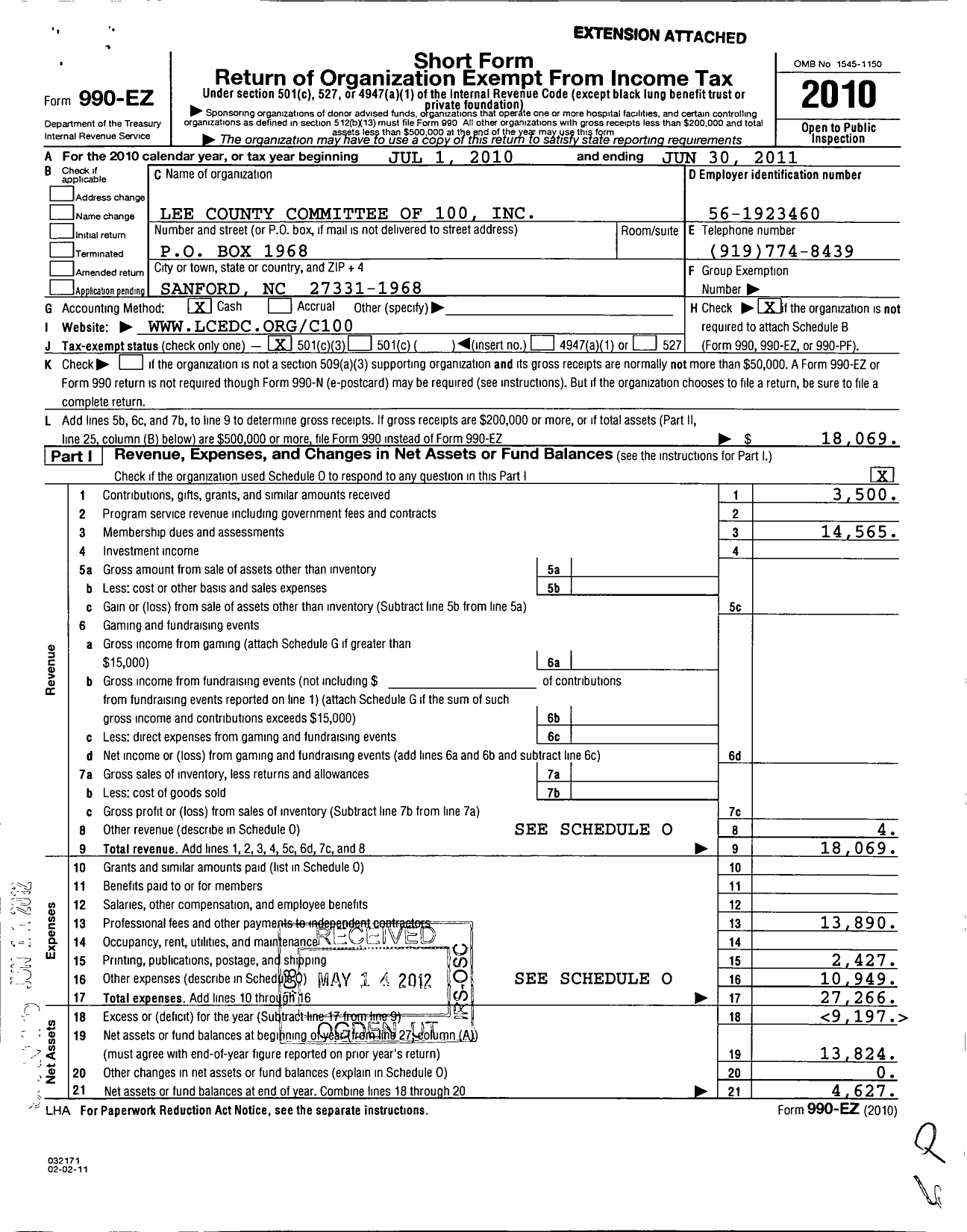 Image of first page of 2010 Form 990EZ for Sanford-Lee County Partnership for Prosperity Foundation