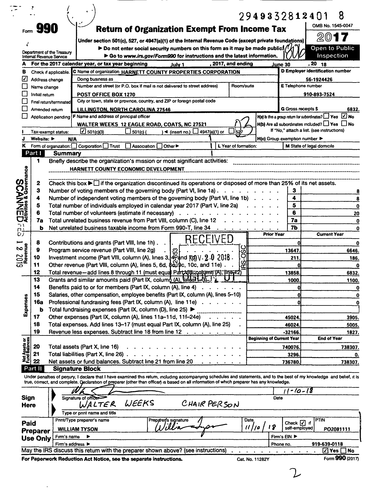 Image of first page of 2017 Form 990 for Harnett County Economic Development Partnership