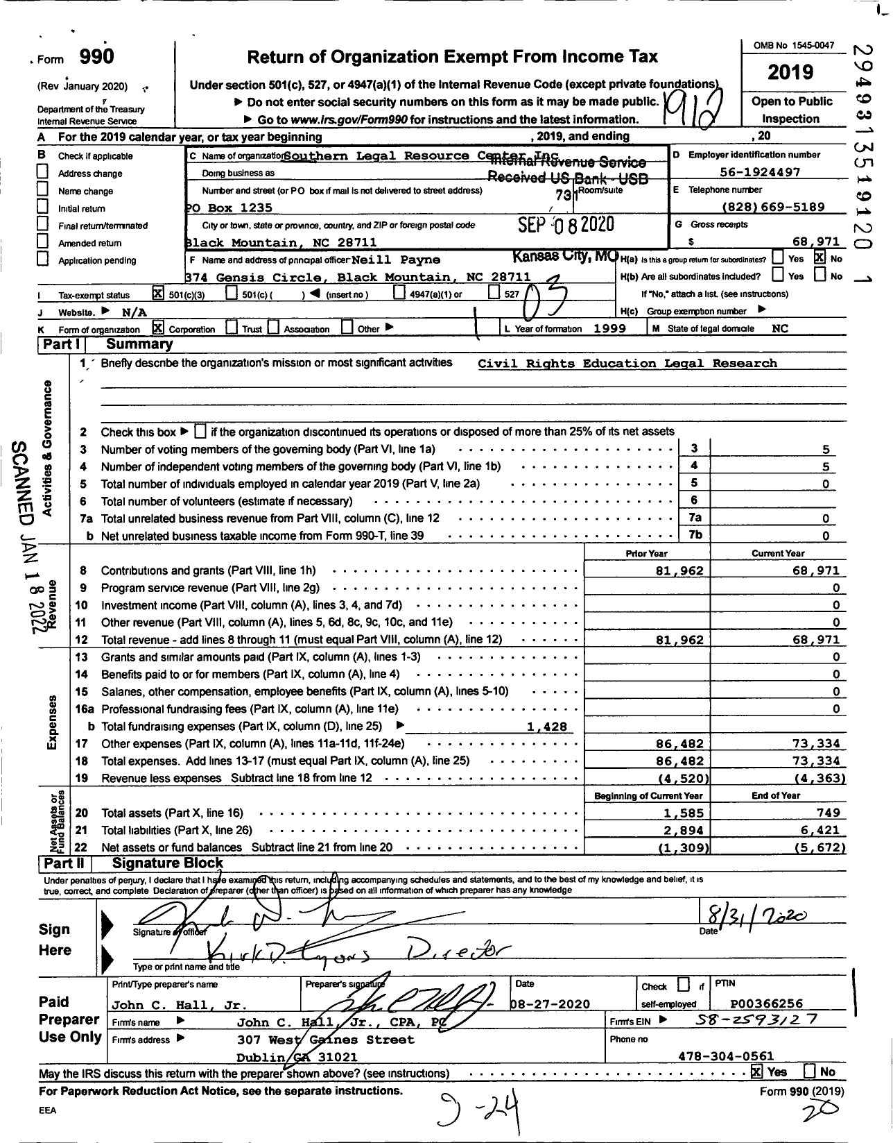 Image of first page of 2019 Form 990 for Southern Legal Resource Center