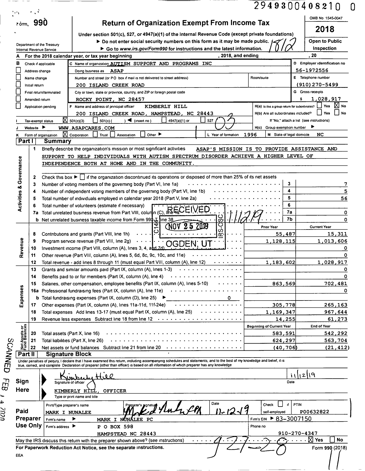 Image of first page of 2018 Form 990 for Autism Support and Programs ASAP (ASAP)