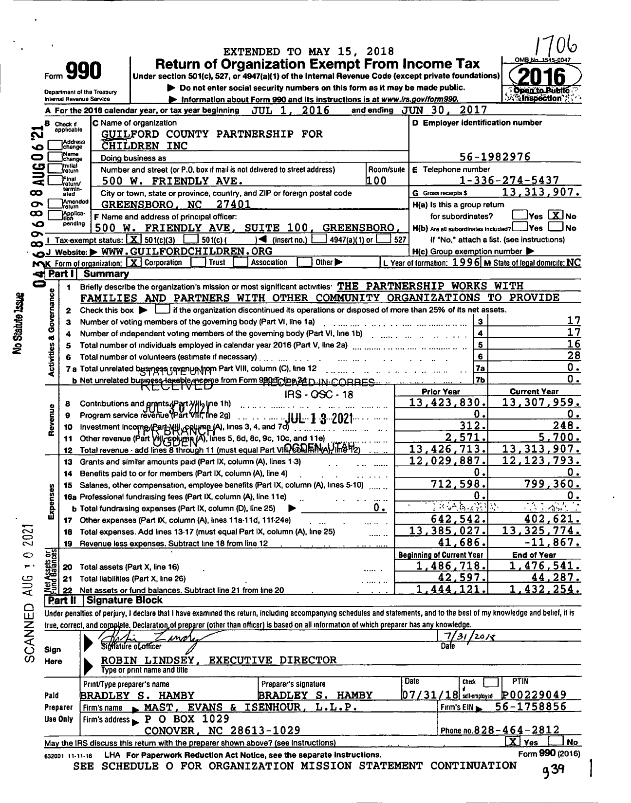 Image of first page of 2016 Form 990A for Guilford County Partnership for Children