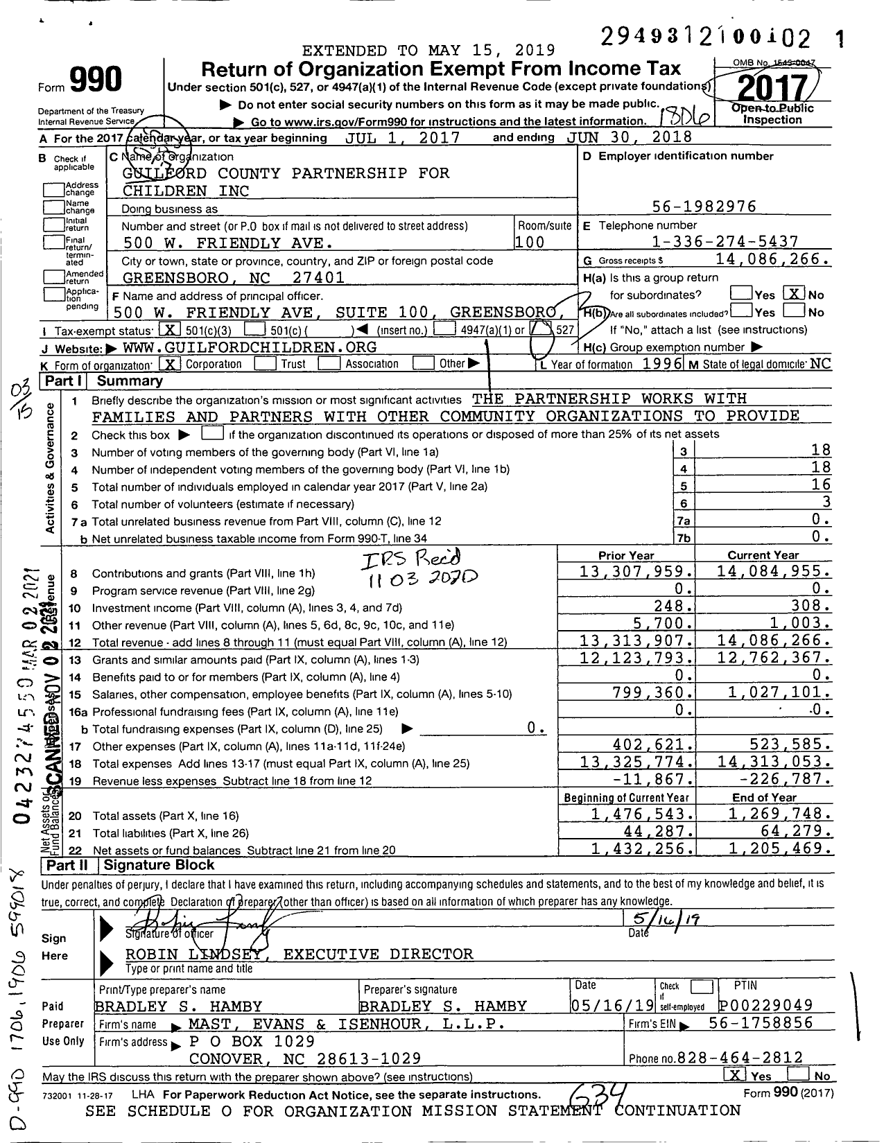 Image of first page of 2017 Form 990 for Guilford County Partnership for Children