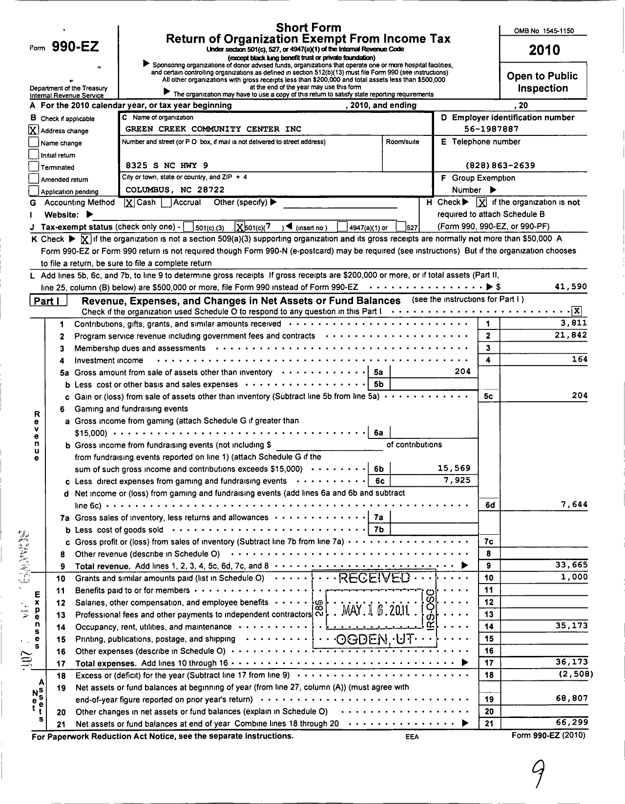 Image of first page of 2010 Form 990EO for Green Creek Community Center