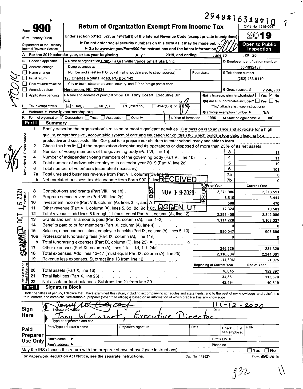 Image of first page of 2019 Form 990 for Henderson-Vance Chamber of Commerce