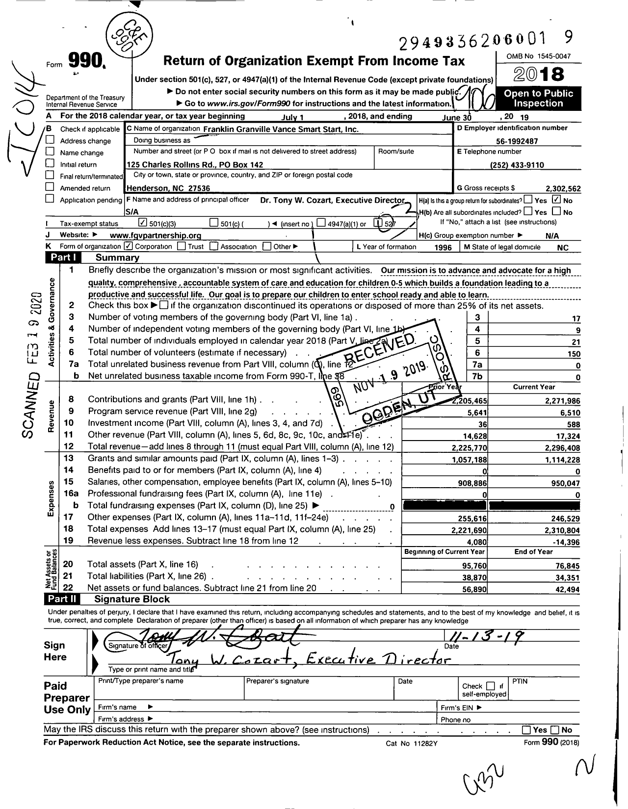 Image of first page of 2018 Form 990 for Henderson-Vance Chamber of Commerce