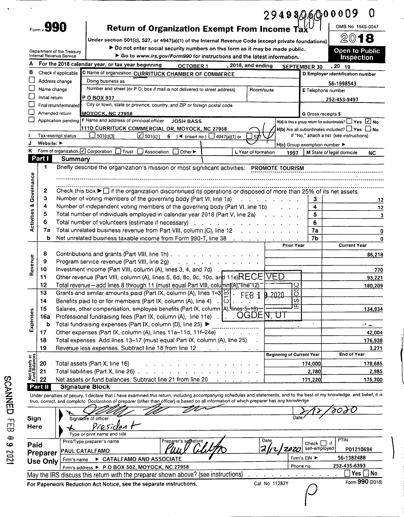 Image of first page of 2018 Form 990O for Currituck Chamber of Commerce