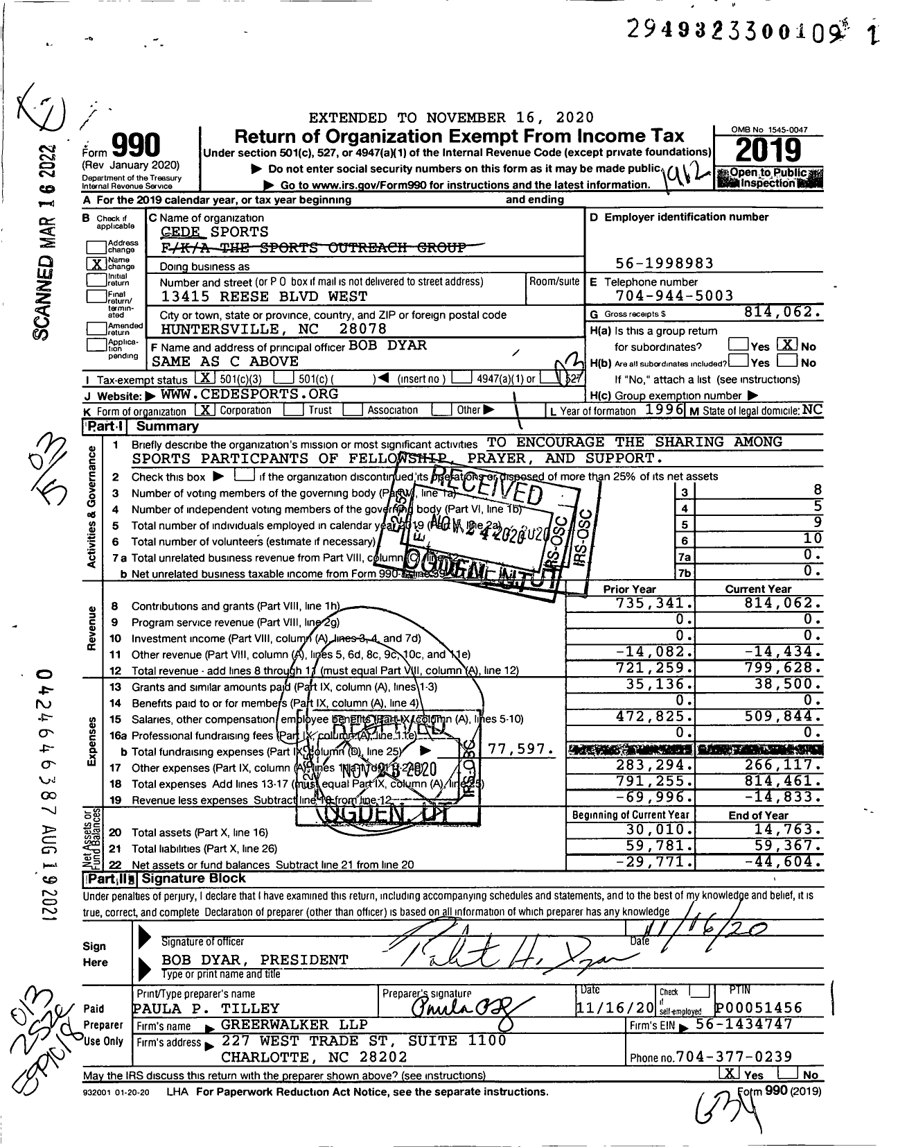 Image of first page of 2019 Form 990 for Cede Sports